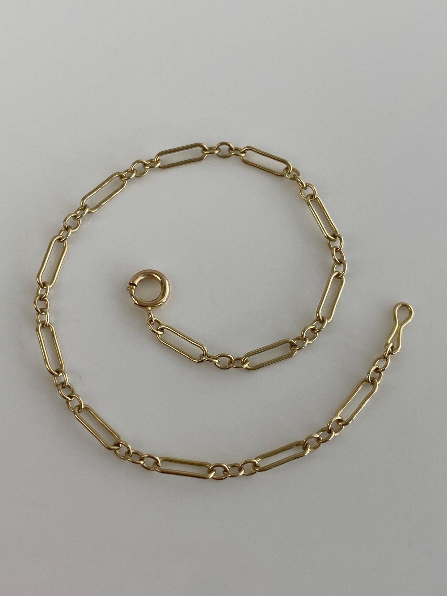 Vintage Solid 10k Yellow Gold Dainty Albert Trombone Link Chain Bracelet - 7 inches
