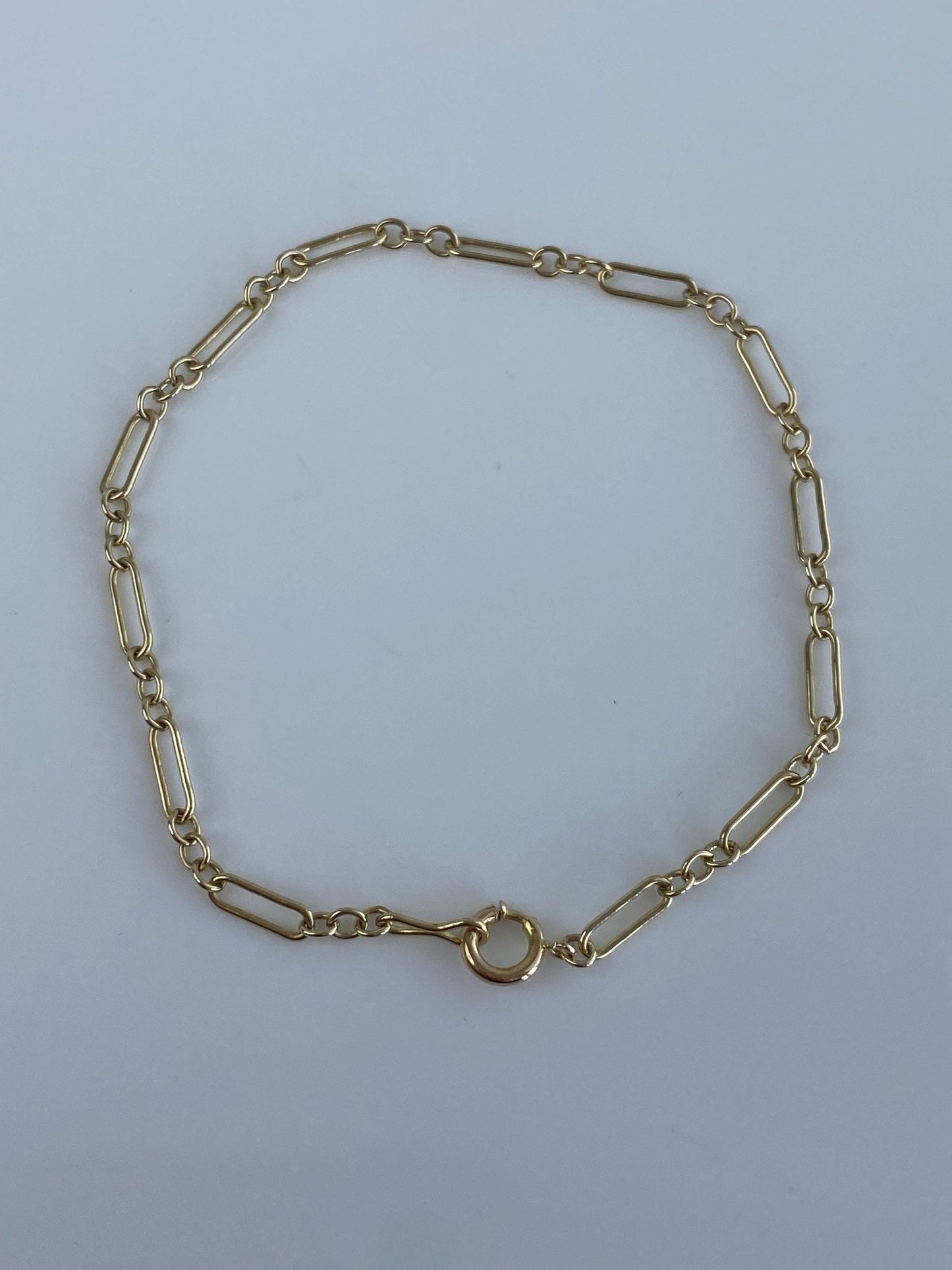 Vintage Solid 10k Yellow Gold Dainty Albert Trombone Link Chain Bracelet - 7 inches