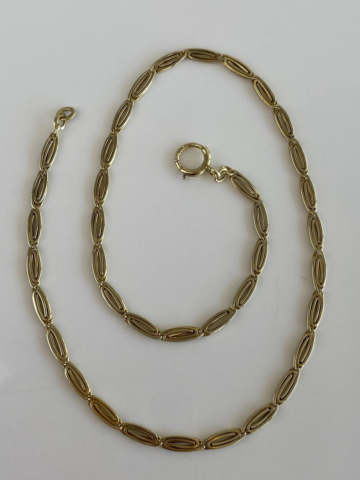 Vintage Solid 14k Yellow Gold Fancy Spiral Link Pocket Watch Chain - 13.5 inches