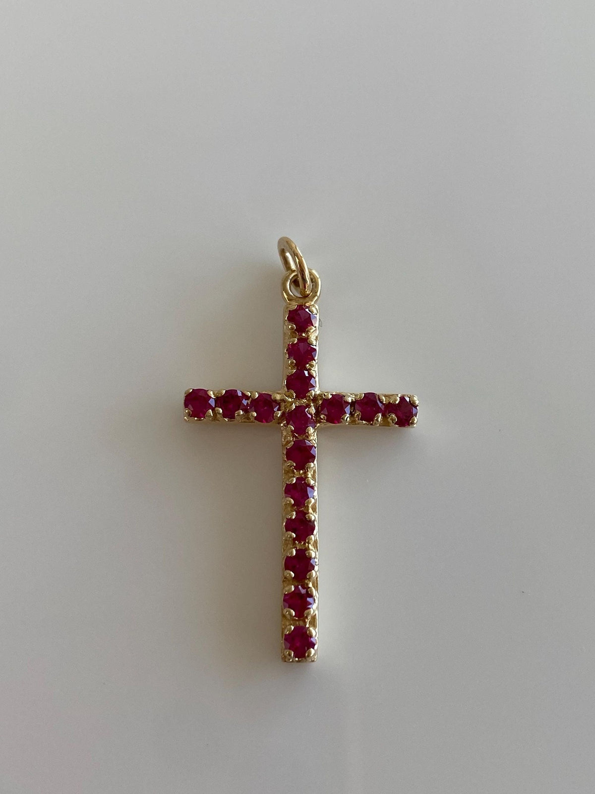 Vintage Solid 14k Yellow Gold Pink Sapphire Cross Charm
