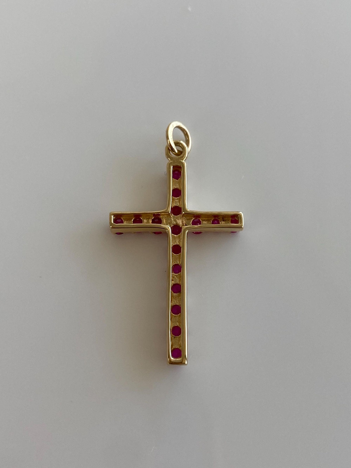 Vintage Solid 14k Yellow Gold Pink Sapphire Cross Charm