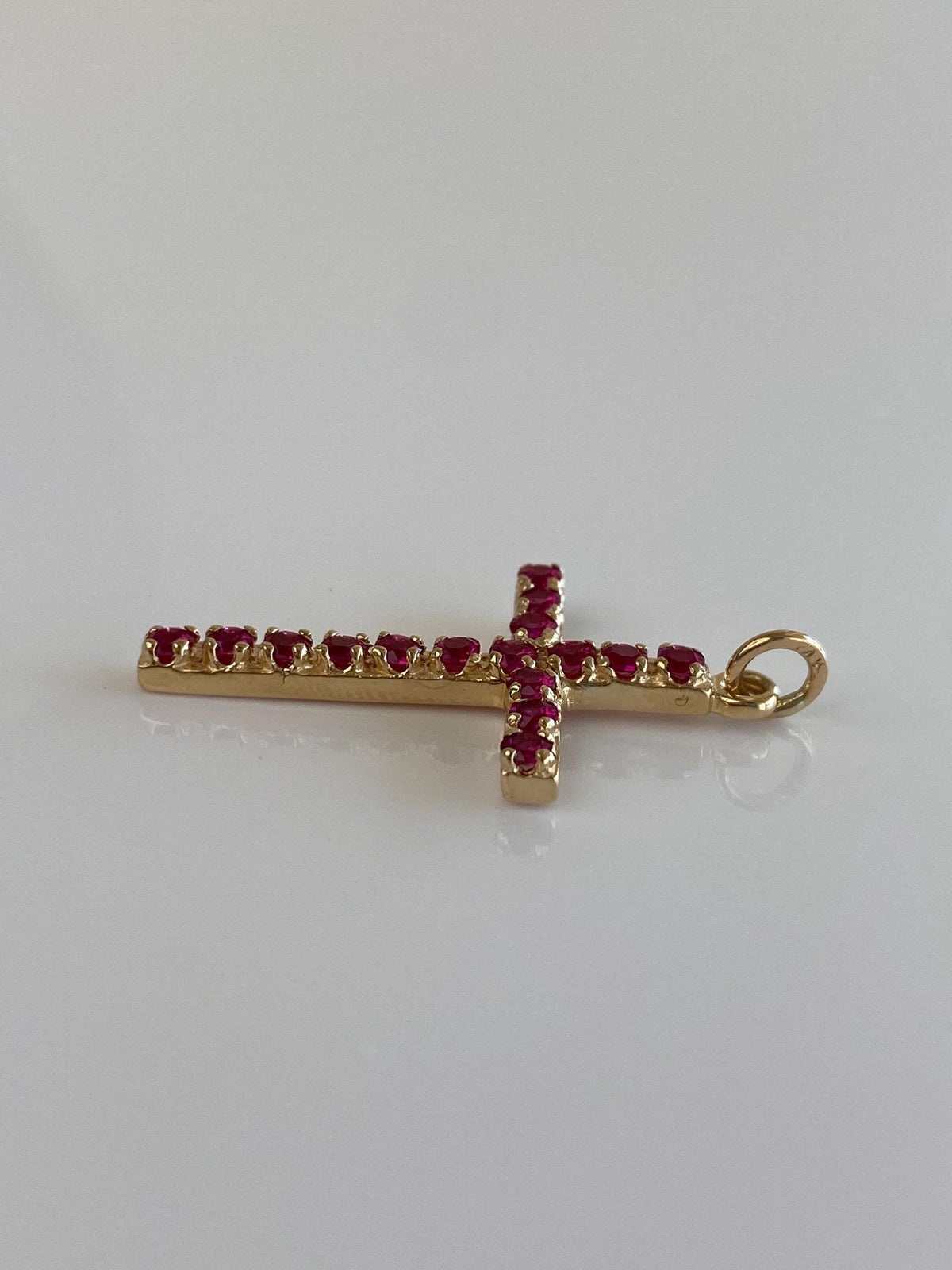 Vintage Solid 14k Yellow Gold Pink Sapphire Cross Charm