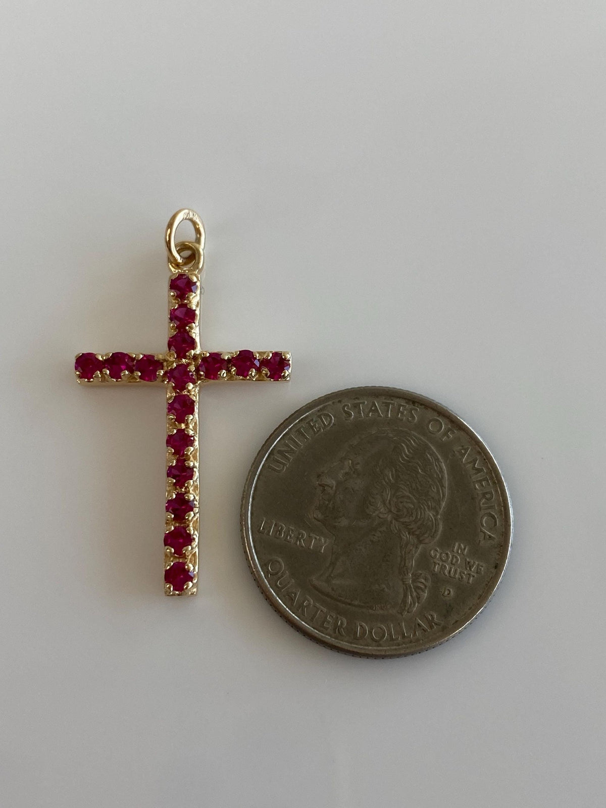 Vintage Solid 14k Yellow Gold Pink Sapphire Cross Charm
