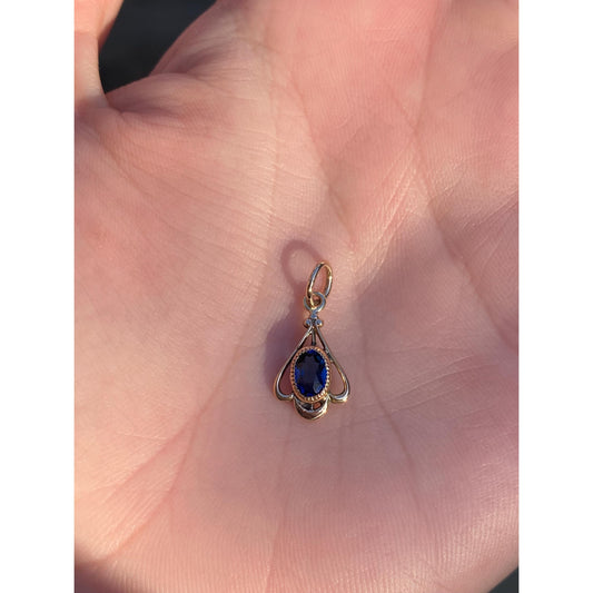 Vintage Solid 10k Yellow Gold Blue Cubic Zirconia Stick Pin Conversion Charm