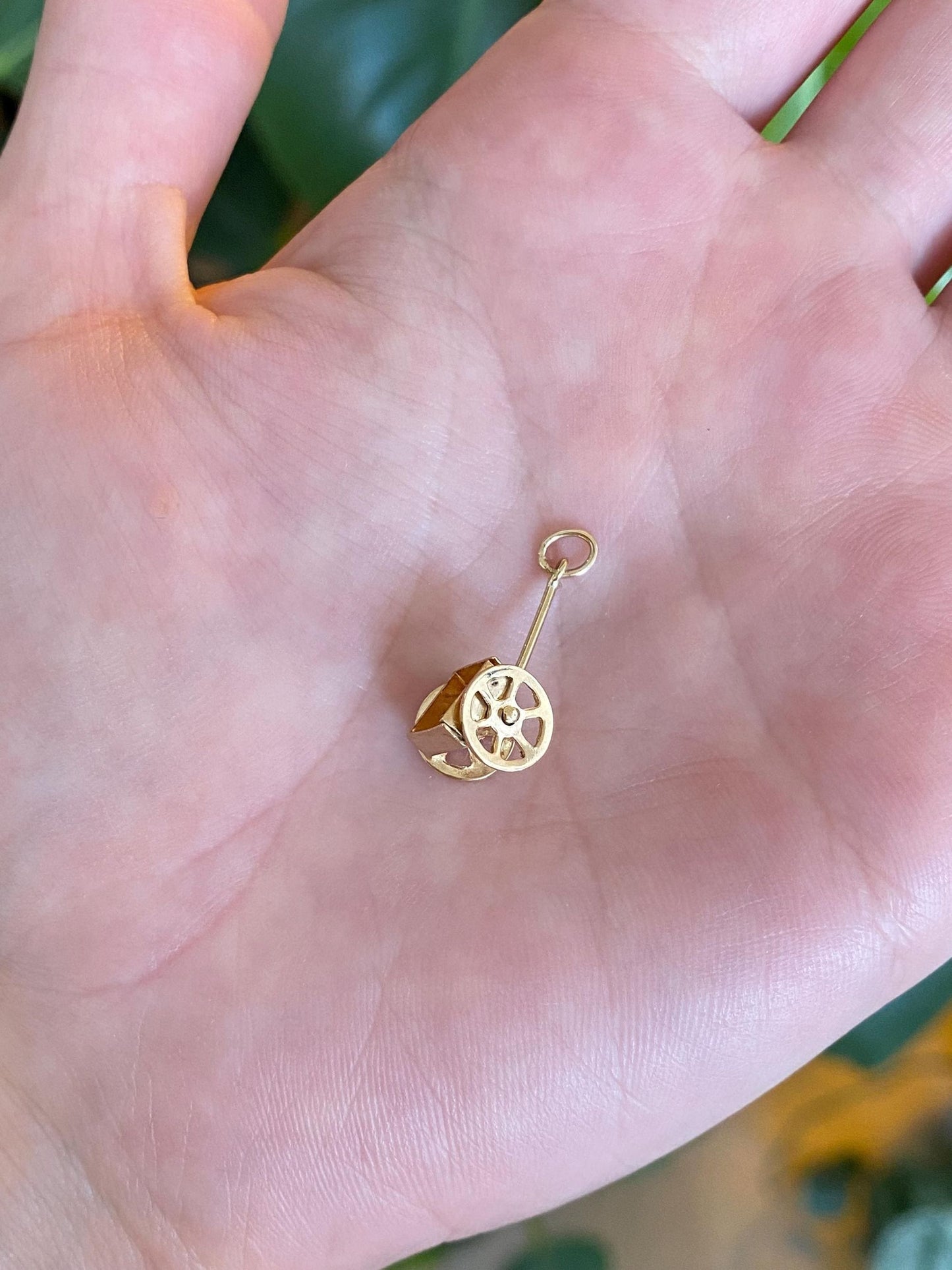 Vintage Solid 9k Yellow Gold Articulated Wagon Charm
