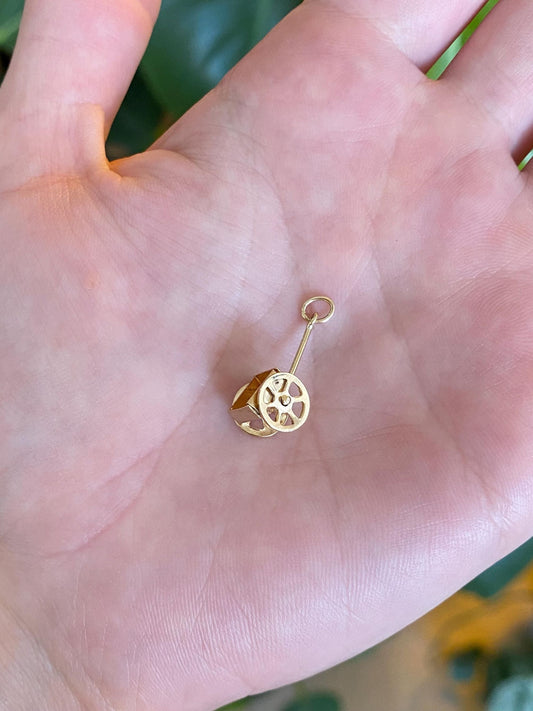 Vintage Solid 9k Yellow Gold Articulated Wagon Charm