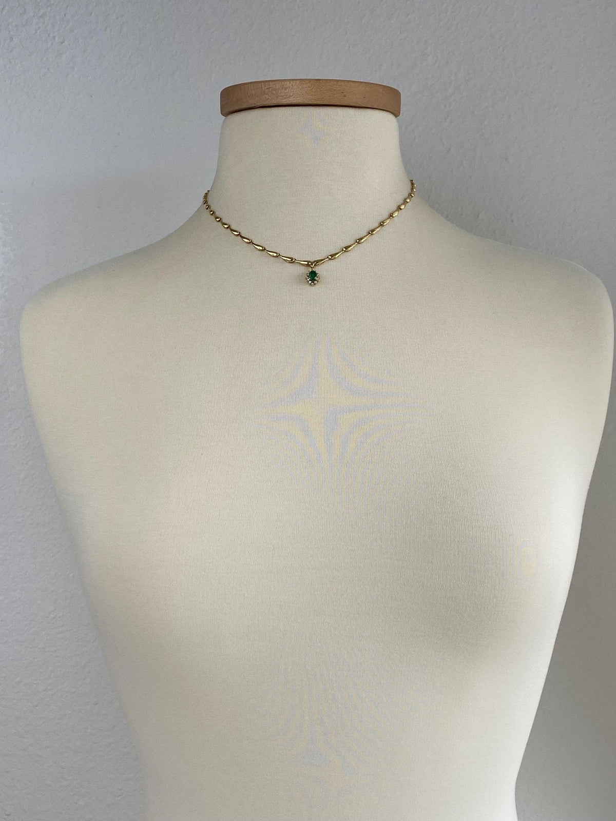 Vintage 18k Yellow Gold Emerald Diamond Halo Fancy Link Necklace - 16.75 inches