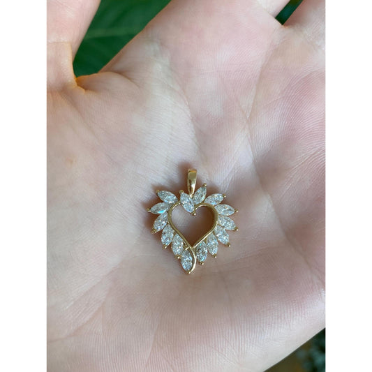 Vintage Solid 14k Yellow Gold Marquis Cubic Zirconia Heart Charm