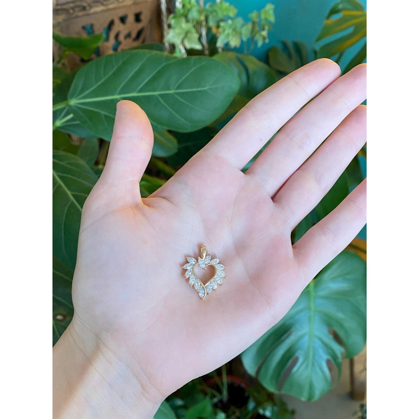 Vintage Solid 14k Yellow Gold Marquis Cubic Zirconia Heart Charm