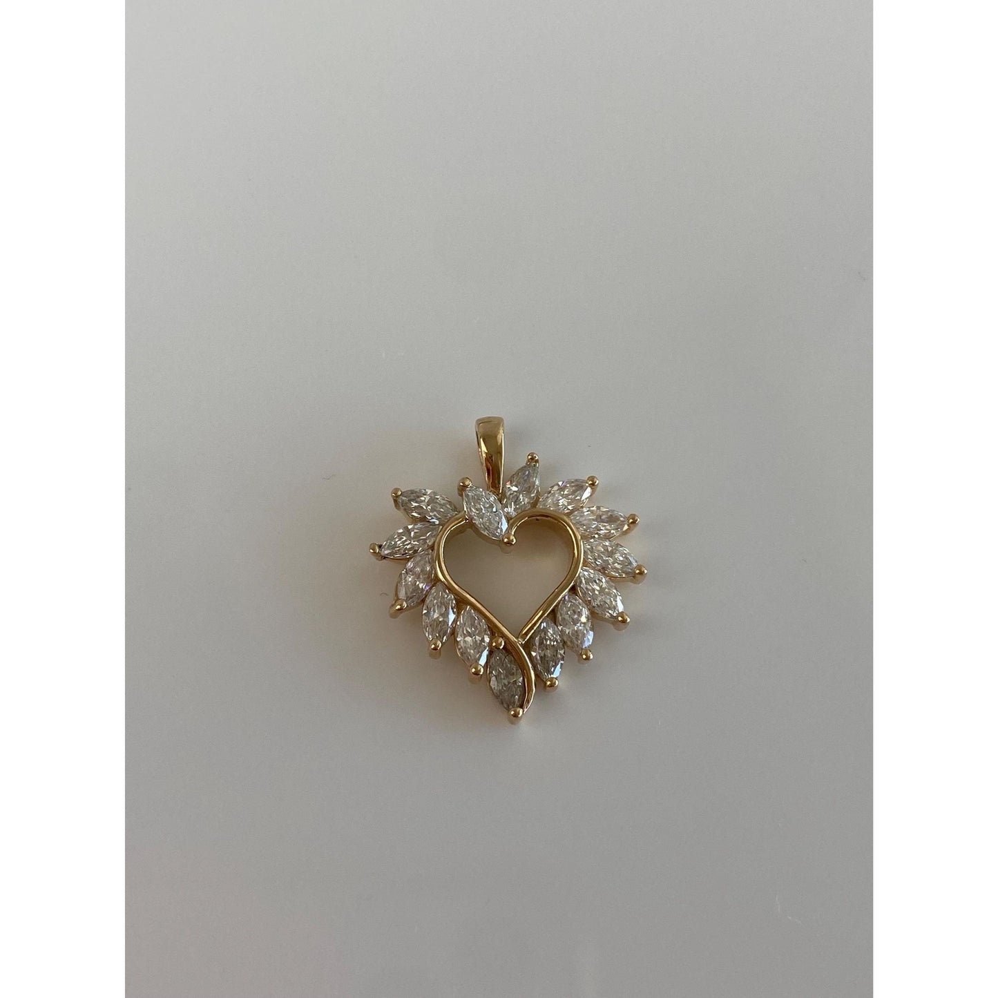 Vintage Solid 14k Yellow Gold Marquis Cubic Zirconia Heart Charm