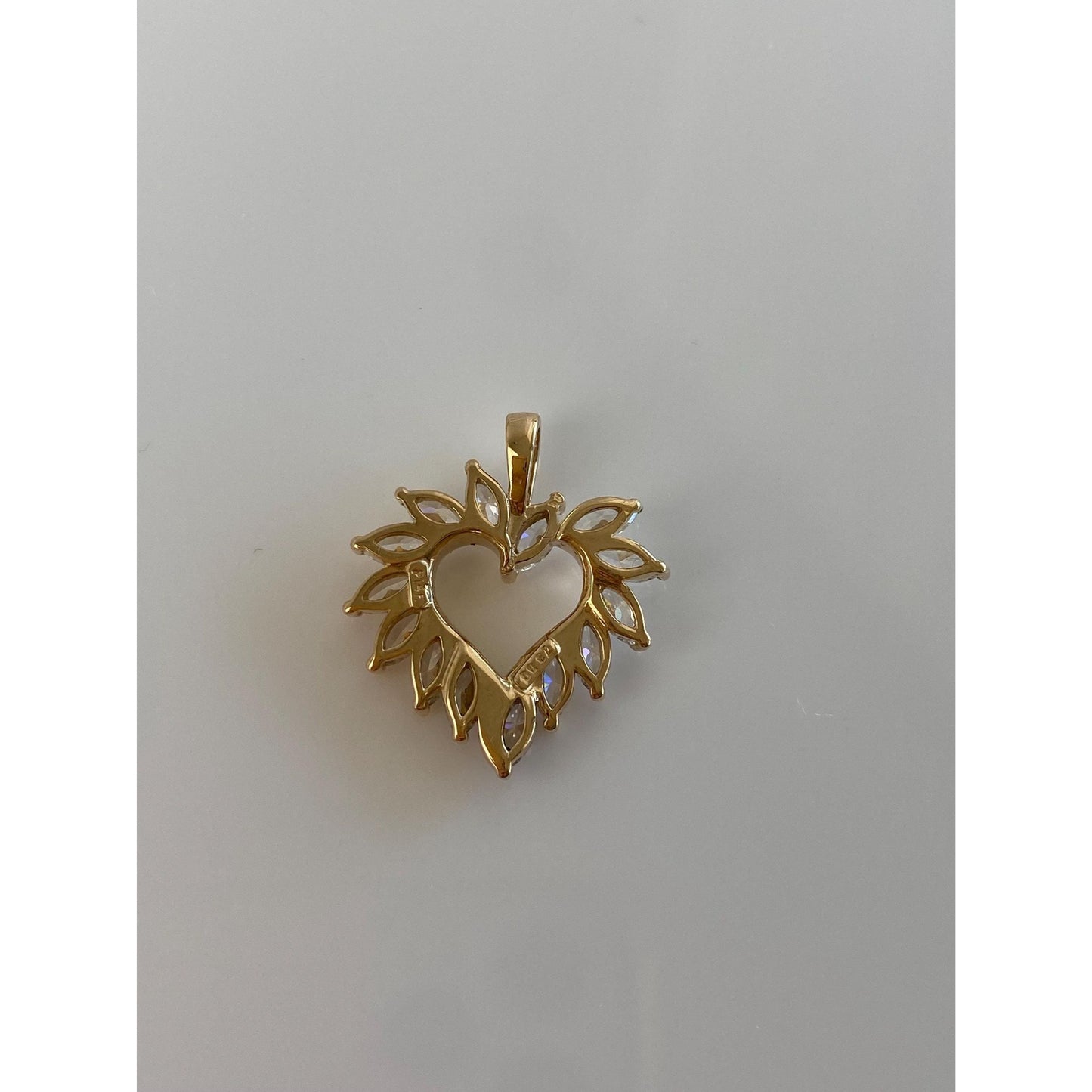 Vintage Solid 14k Yellow Gold Marquis Cubic Zirconia Heart Charm