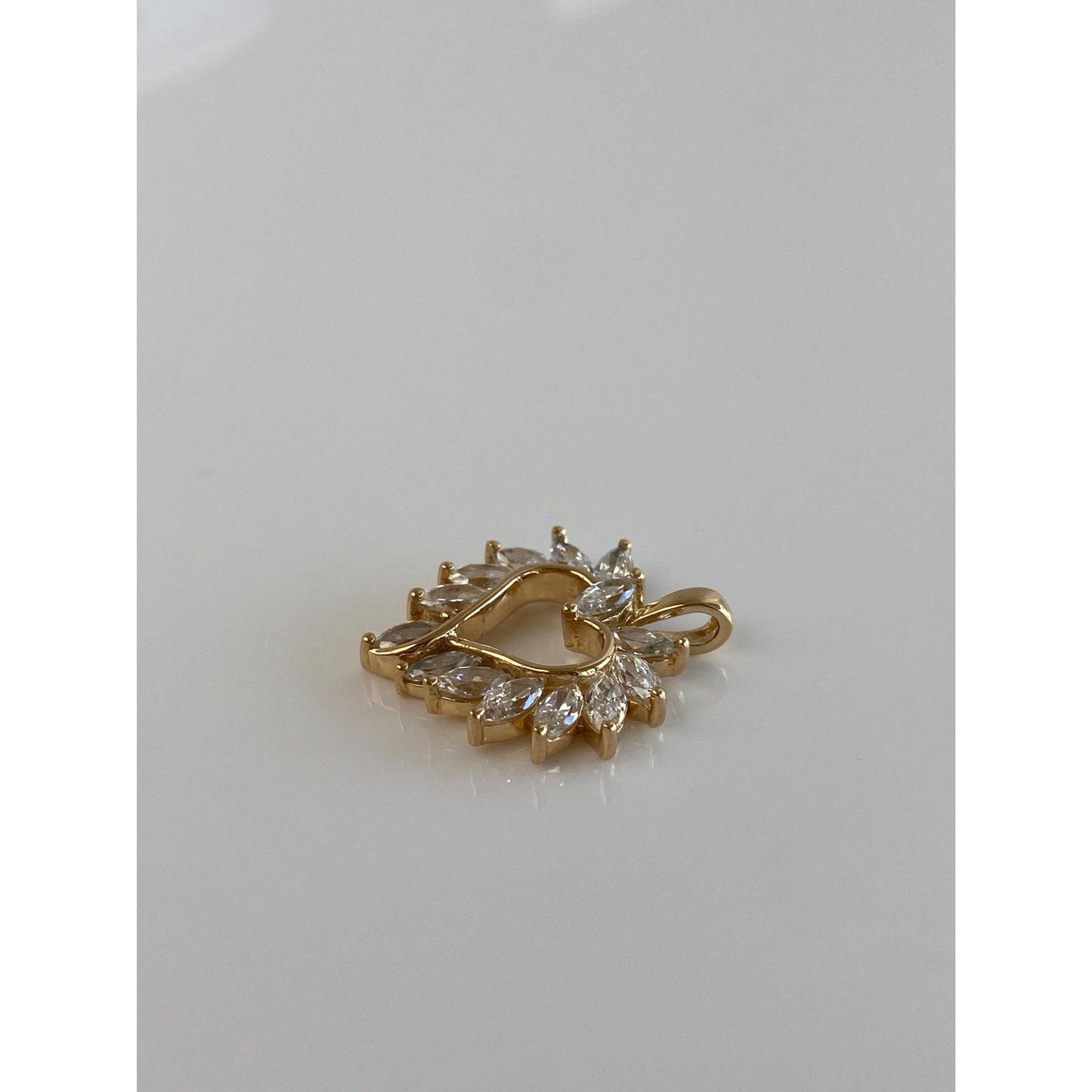 Vintage Solid 14k Yellow Gold Marquis Cubic Zirconia Heart Charm