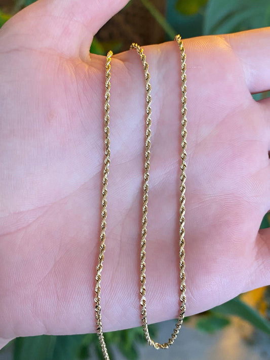 Vintage Solid 14k Yellow Gold Slim Rope Chain Necklace - 18.25 inches