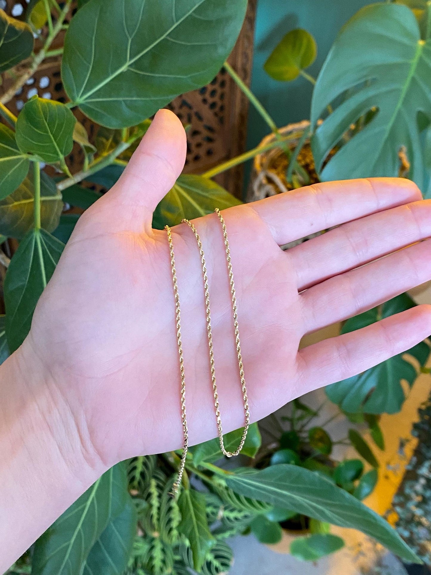 Vintage Solid 14k Yellow Gold Slim Rope Chain Necklace - 18.25 inches
