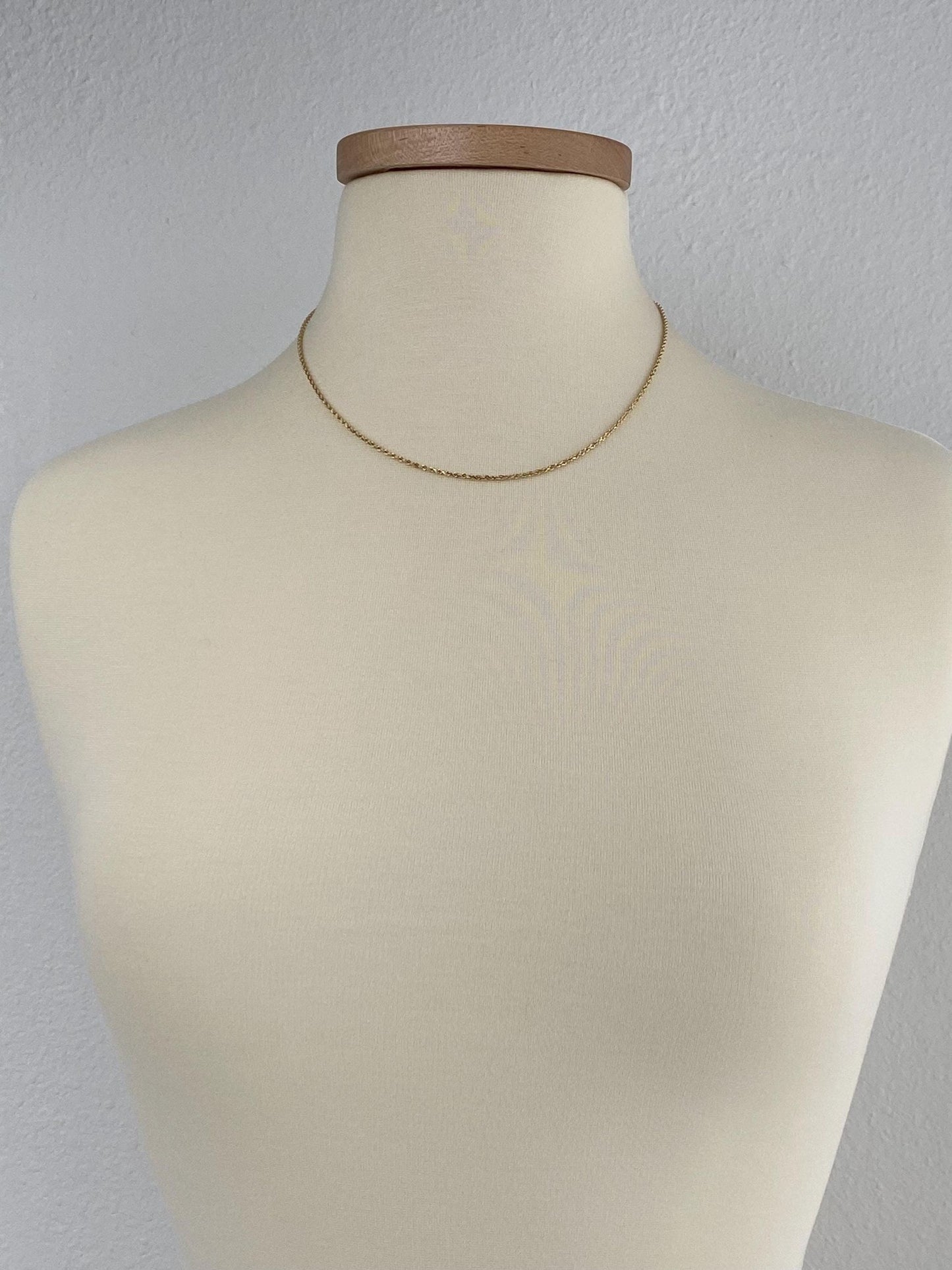 Vintage Solid 14k Yellow Gold Slim Rope Chain Necklace - 18.25 inches
