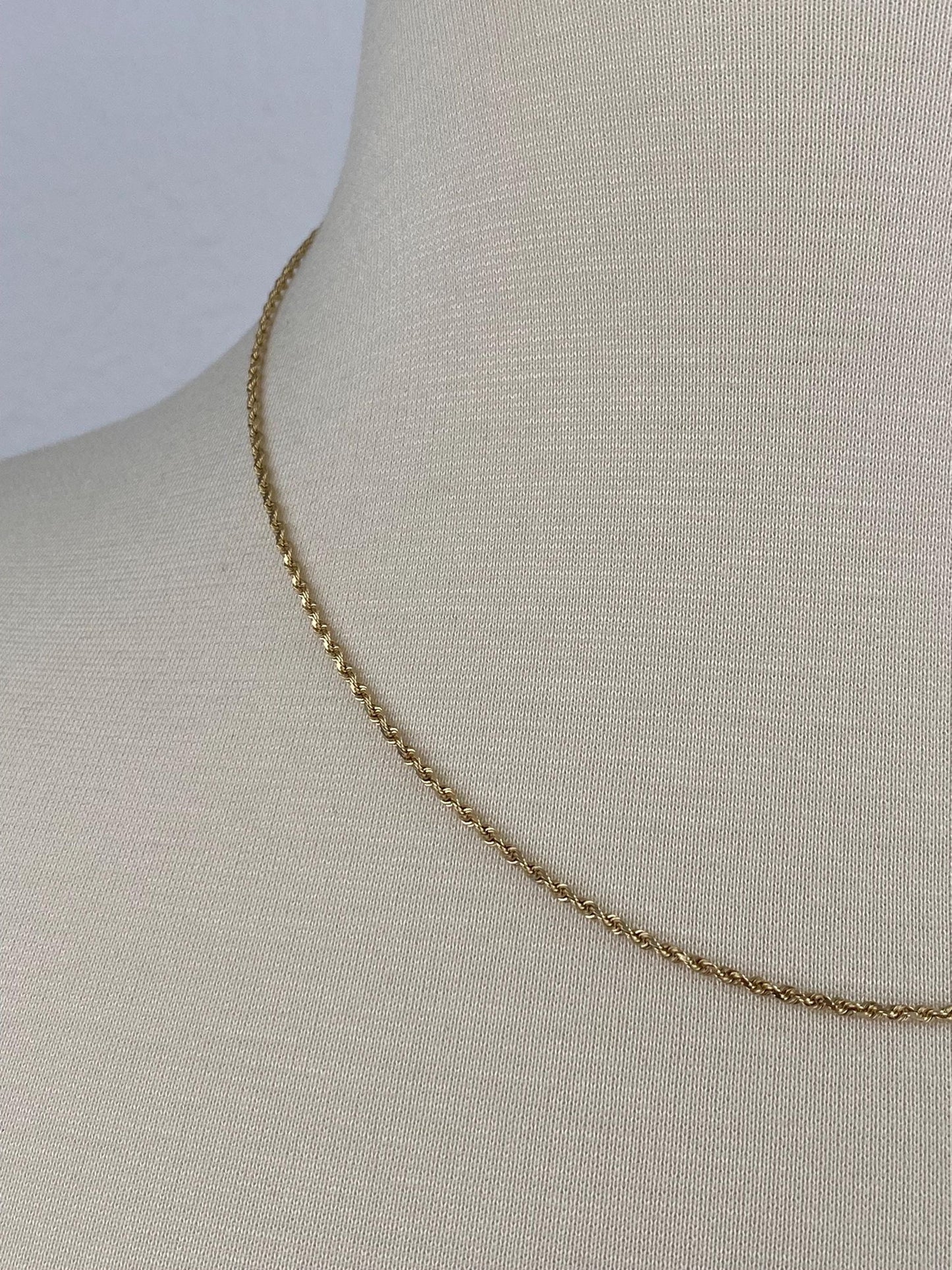 Vintage Solid 14k Yellow Gold Slim Rope Chain Necklace - 18.25 inches