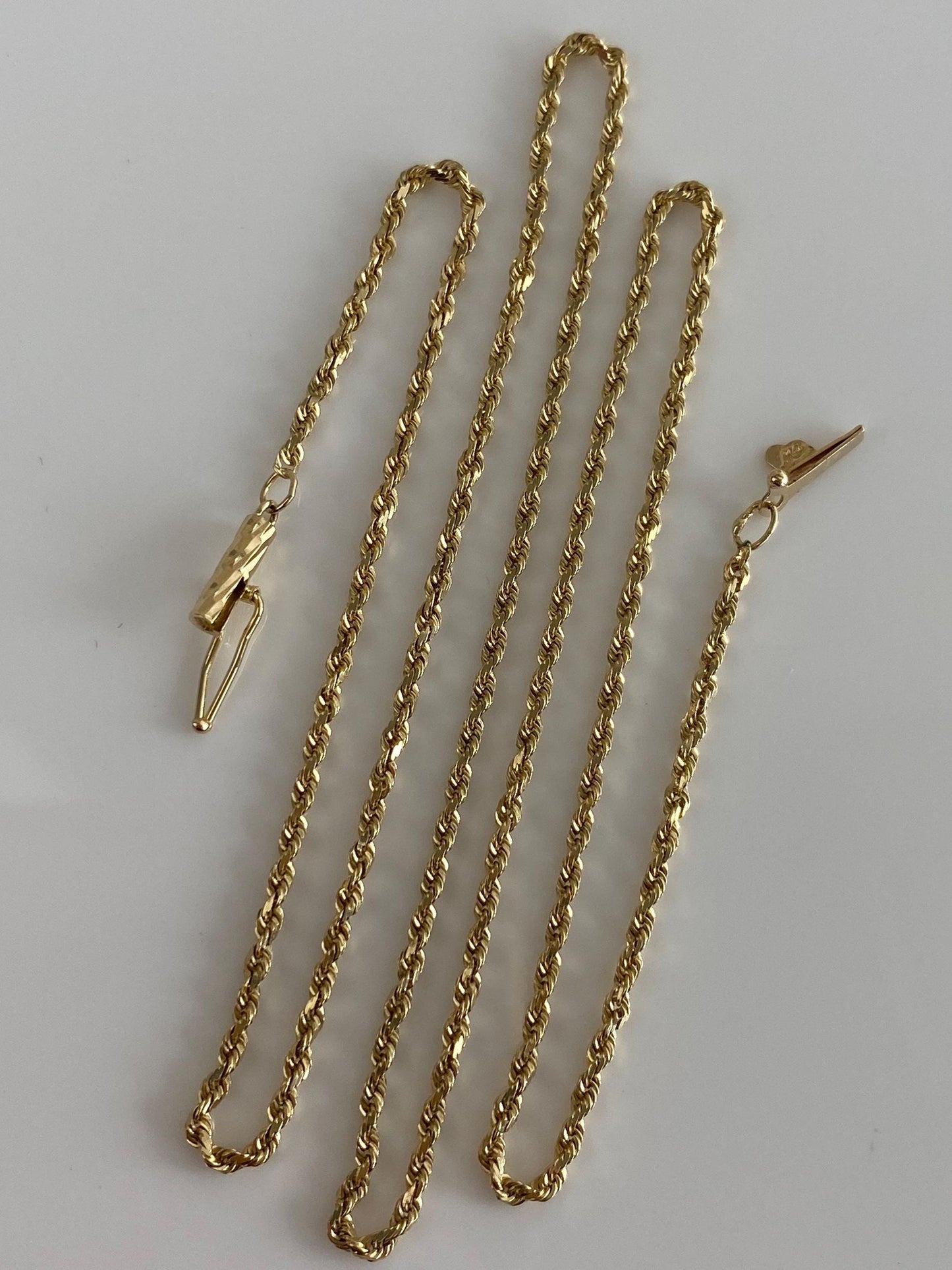 Vintage Solid 14k Yellow Gold Slim Rope Chain Necklace - 18.25 inches