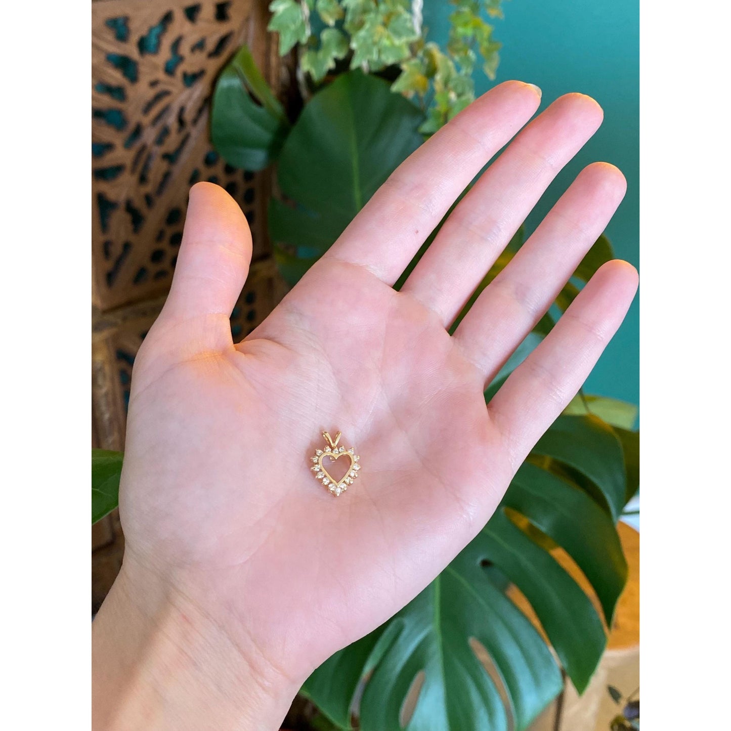 Vintage Solid 14k Yellow Gold Diamond Heart Charm