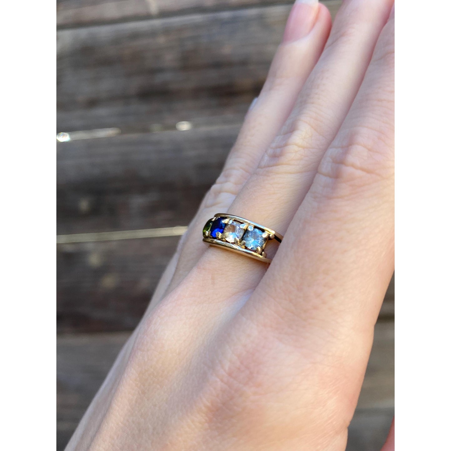 Solid 14k Yellow Gold Pink Sapphire Blue Spinel Peridot Quartz Aquamarine Ring - Size 6.5