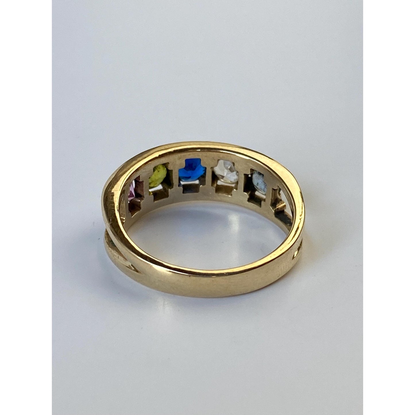 Solid 14k Yellow Gold Pink Sapphire Blue Spinel Peridot Quartz Aquamarine Ring - Size 6.5
