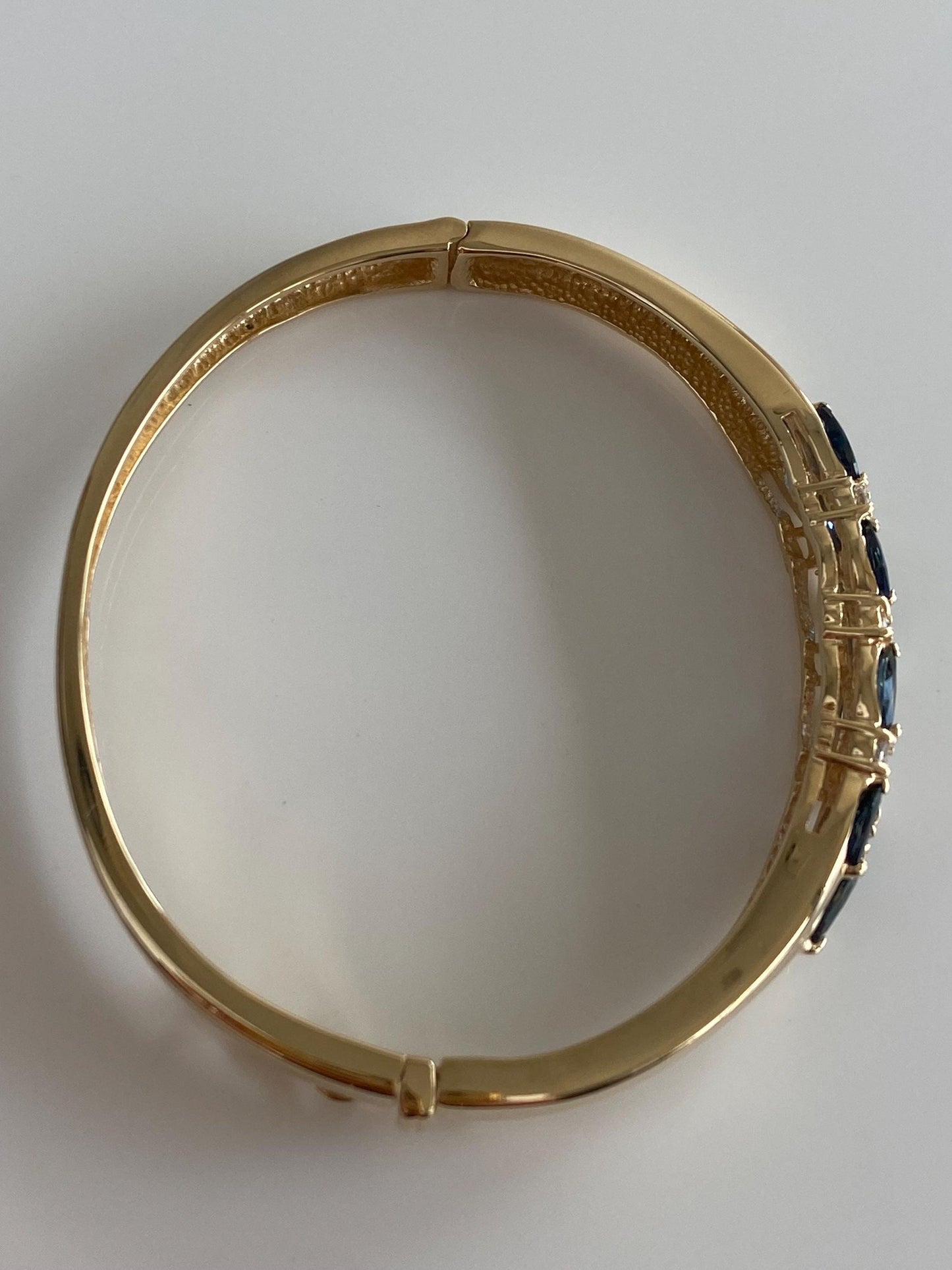 Vintage Solid 14k Yellow Gold Diamond Blue Sapphire Bangle Bracelet - 6.5 Inches
