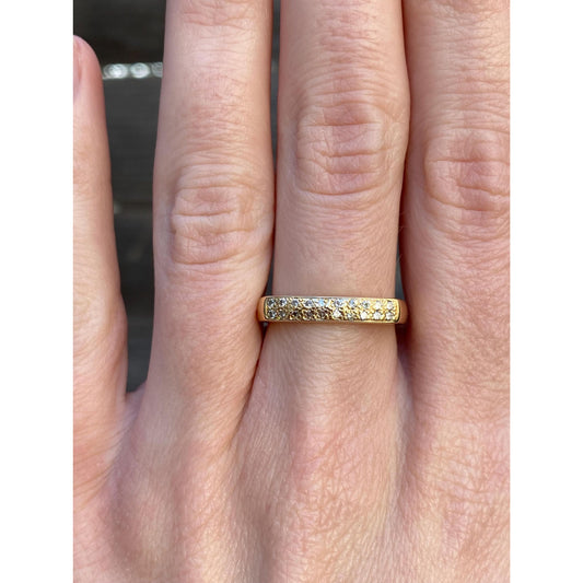 Vintage Solid 18k Yellow Gold Diamond Square Ring Band - Size 6.75
