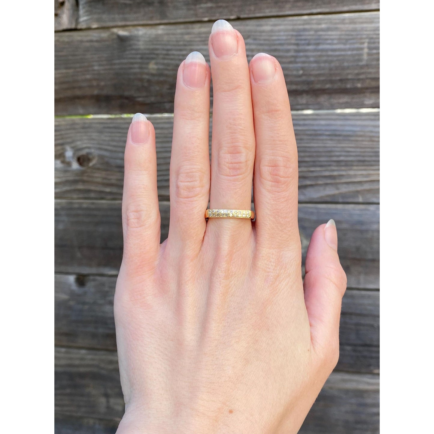 Vintage Solid 18k Yellow Gold Diamond Square Ring Band - Size 6.75