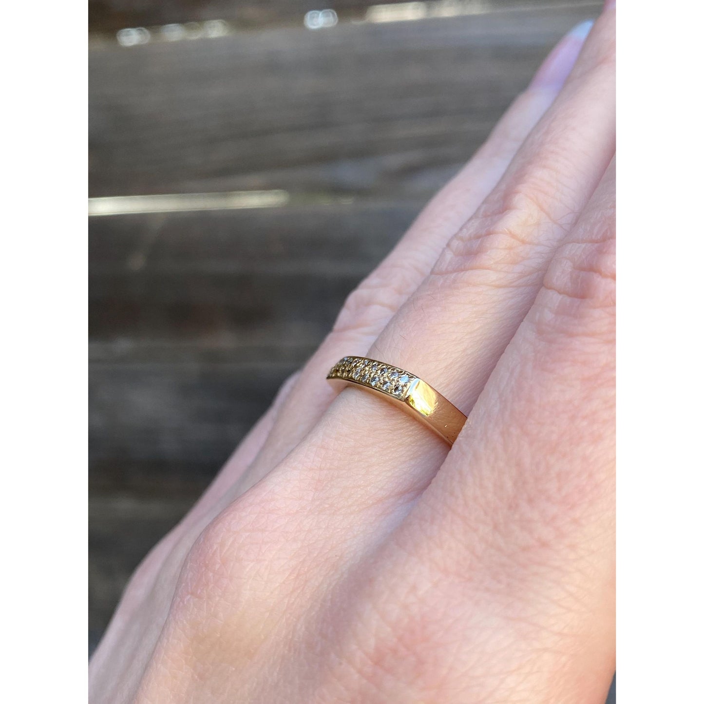 Vintage Solid 18k Yellow Gold Diamond Square Ring Band - Size 6.75