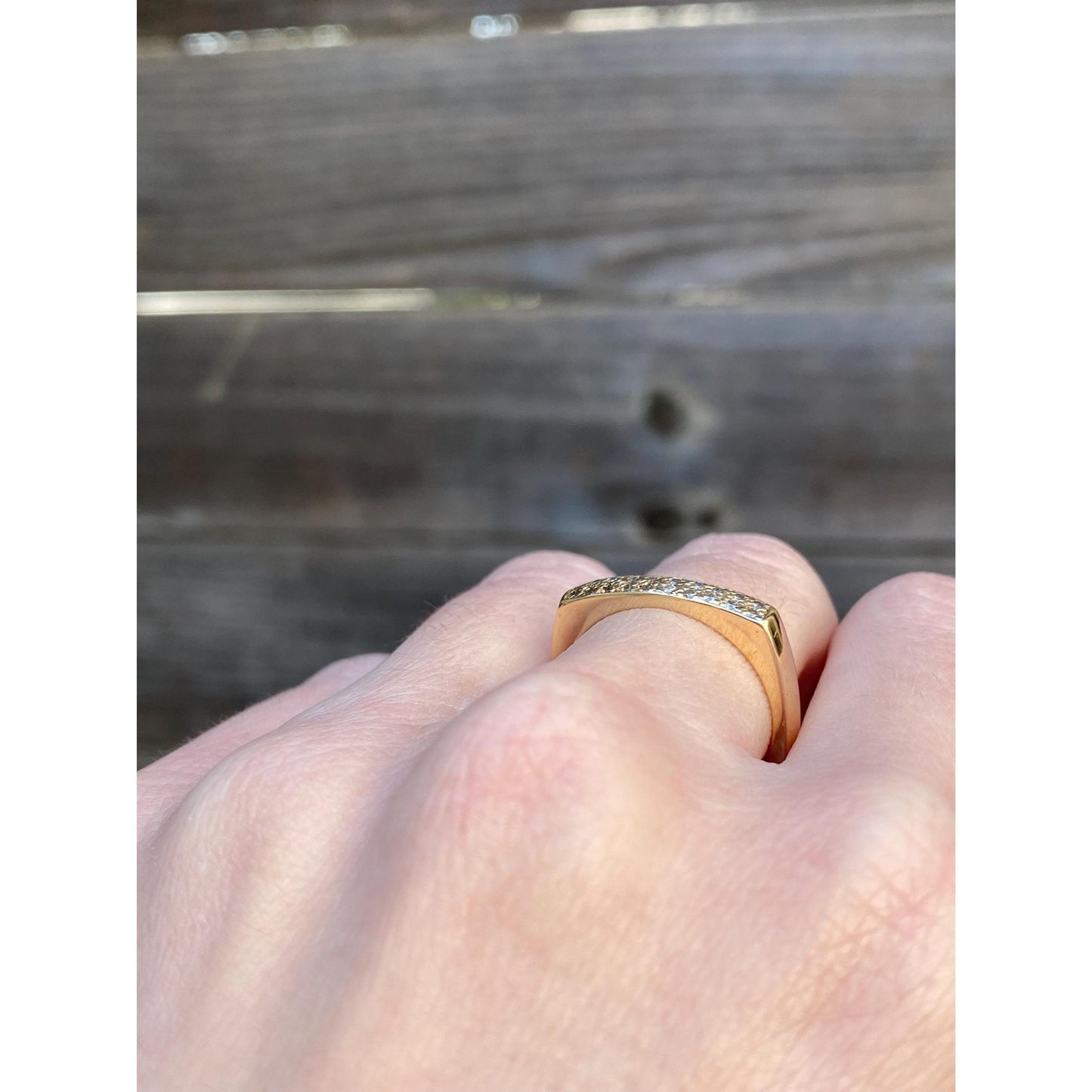 Vintage Solid 18k Yellow Gold Diamond Square Ring Band - Size 6.75