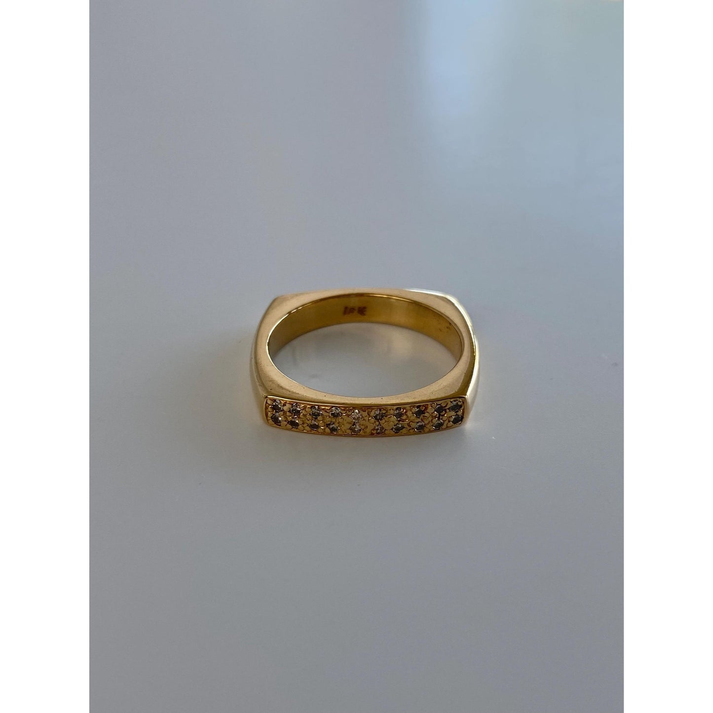 Vintage Solid 18k Yellow Gold Diamond Square Ring Band - Size 6.75