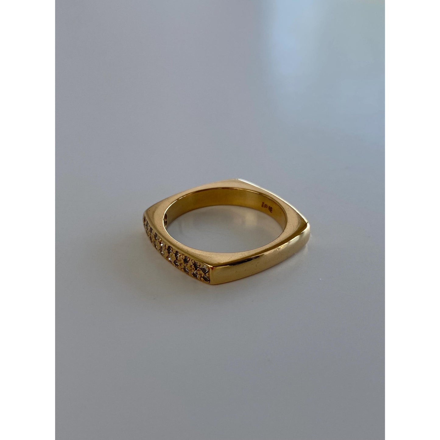 Vintage Solid 18k Yellow Gold Diamond Square Ring Band - Size 6.75