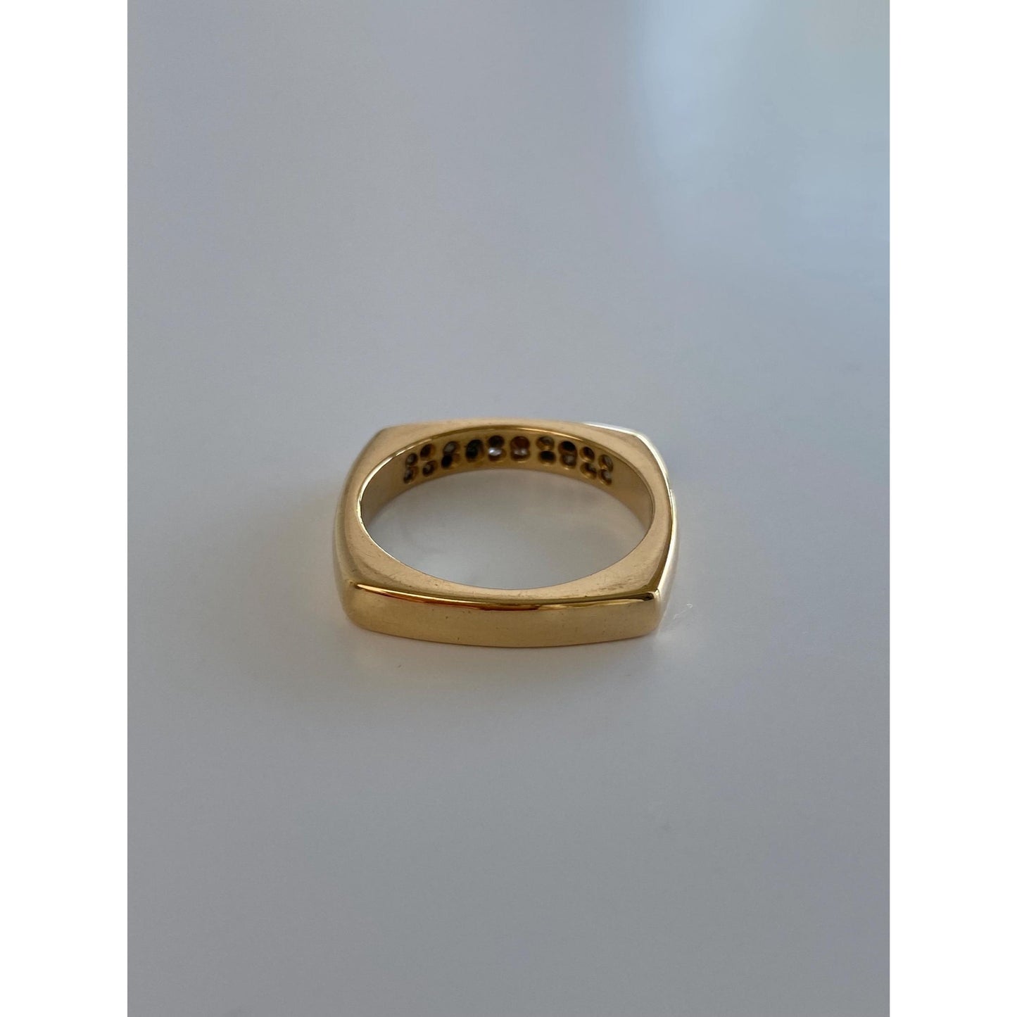 Vintage Solid 18k Yellow Gold Diamond Square Ring Band - Size 6.75
