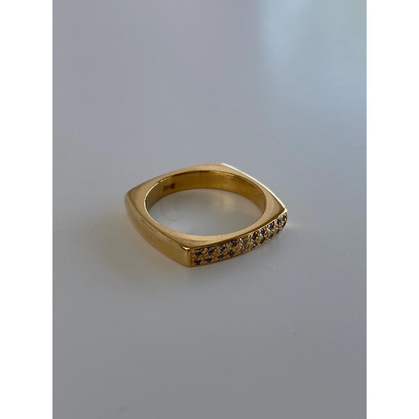 Vintage Solid 18k Yellow Gold Diamond Square Ring Band - Size 6.75