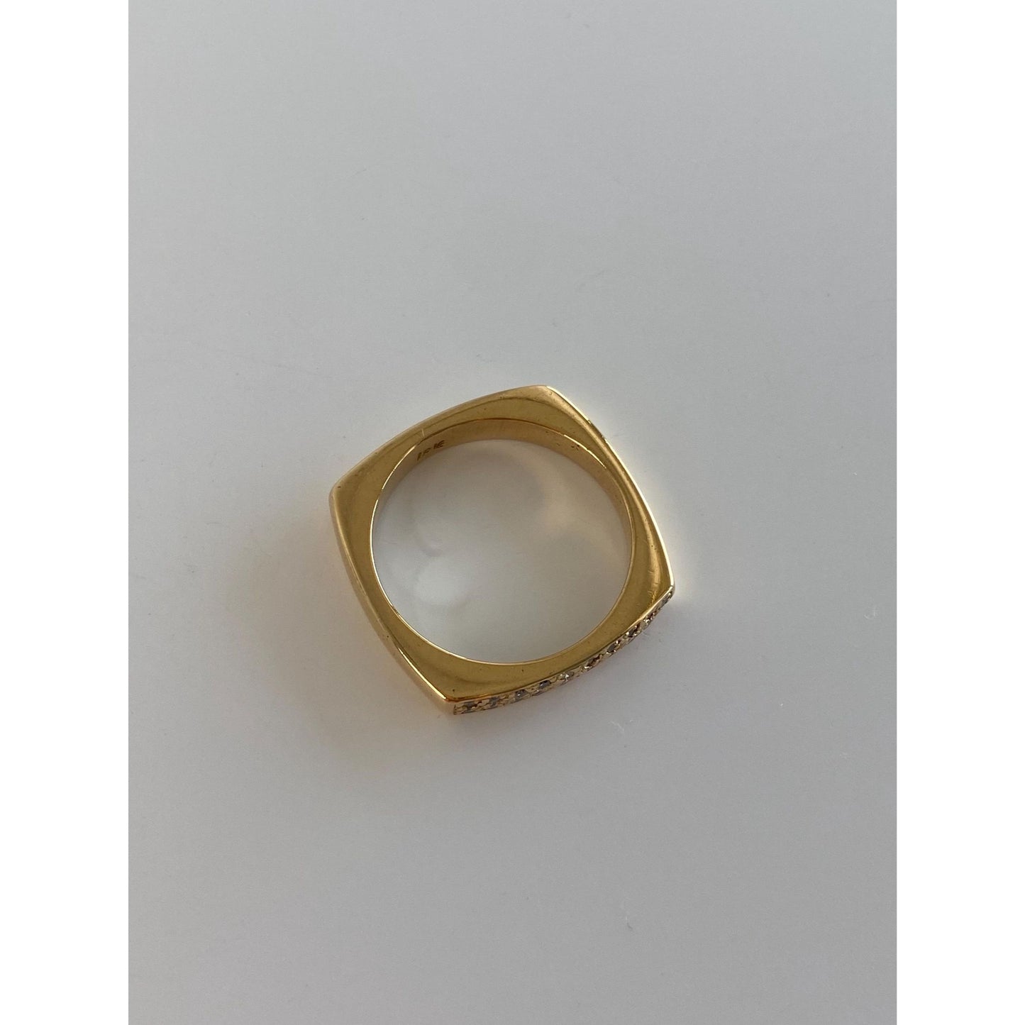 Vintage Solid 18k Yellow Gold Diamond Square Ring Band - Size 6.75