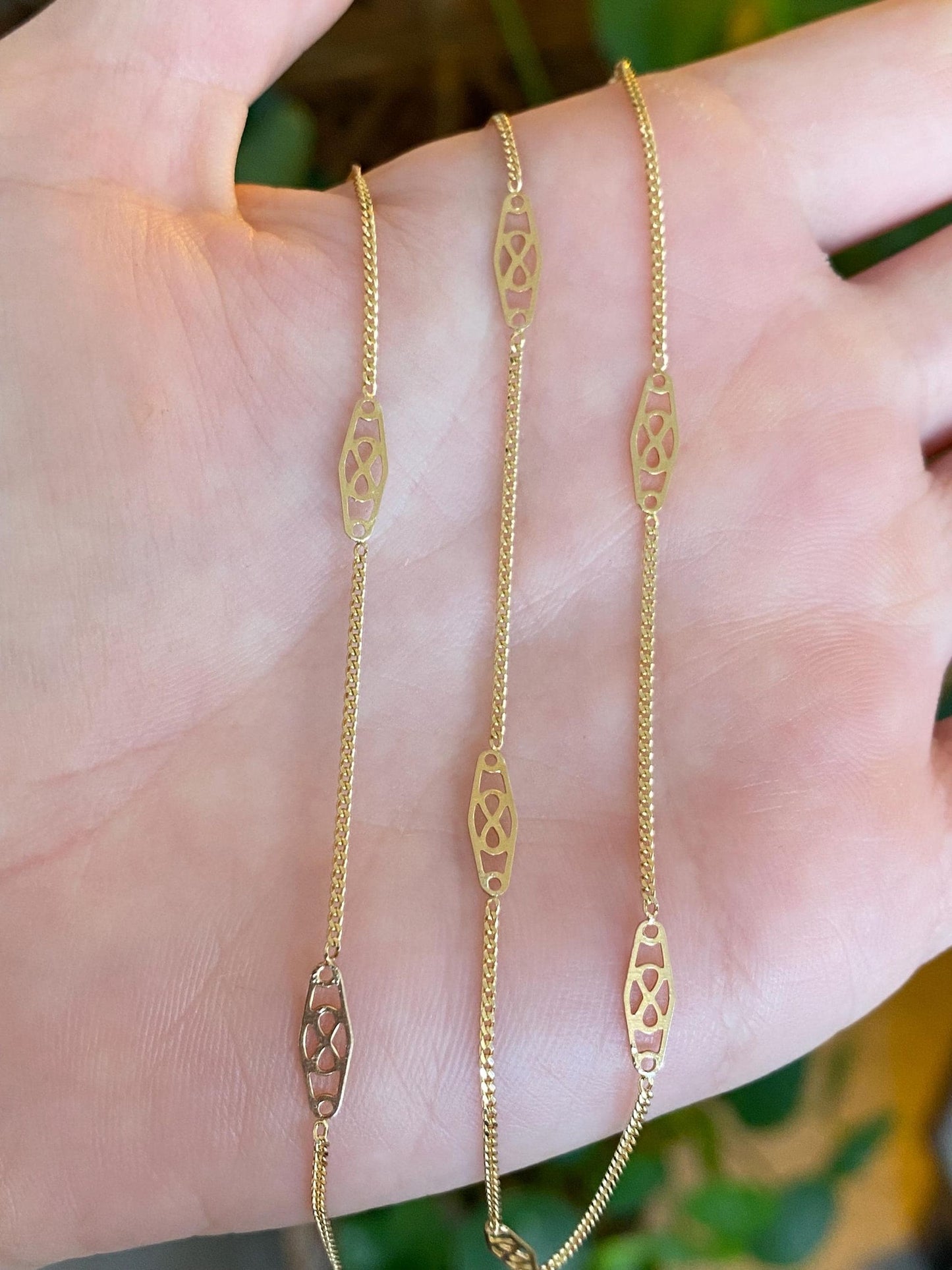 Solid 14k Yellow Gold Tight Curb Station Chain Necklace - 24 inches