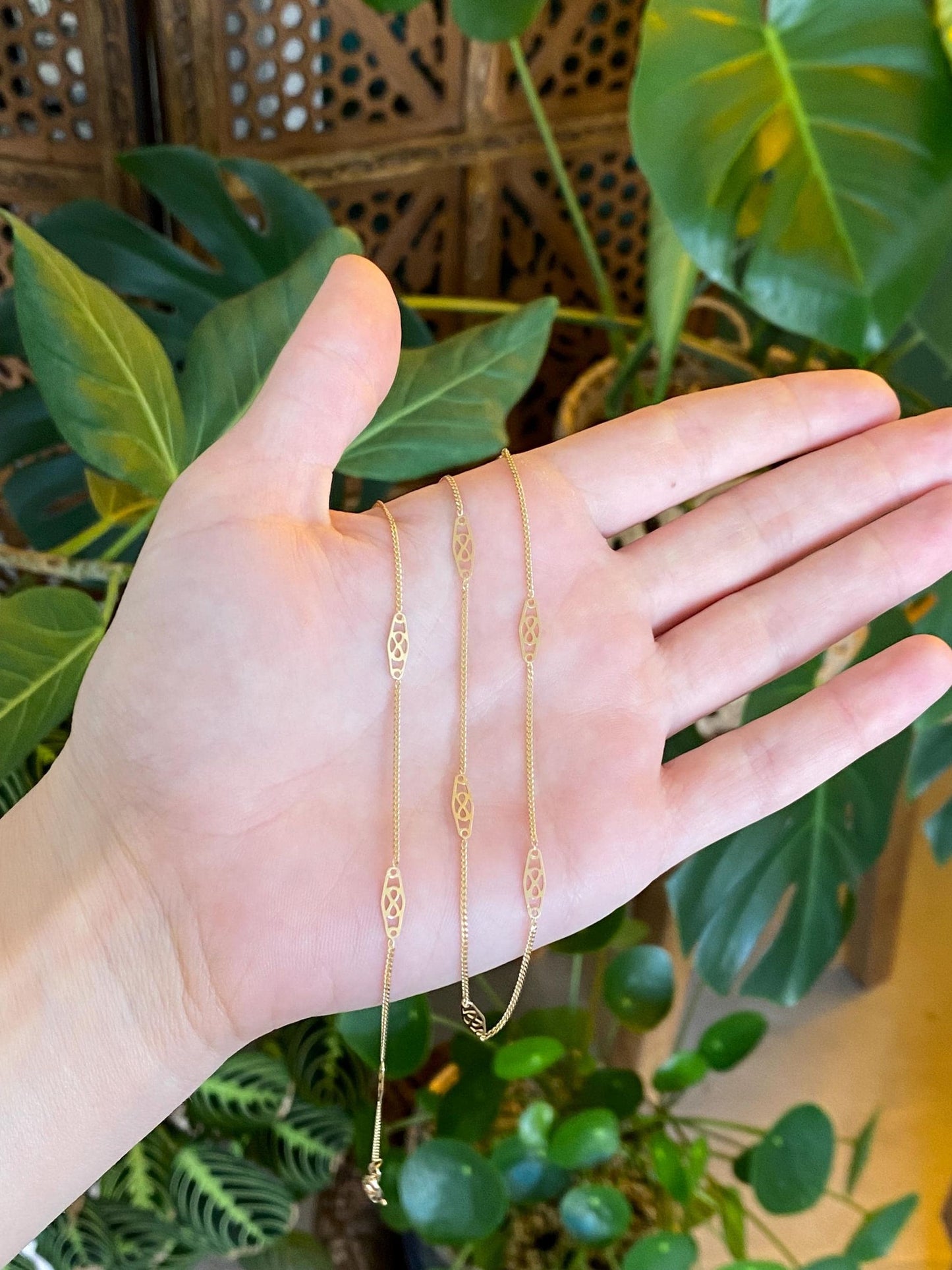 Solid 14k Yellow Gold Tight Curb Station Chain Necklace - 24 inches