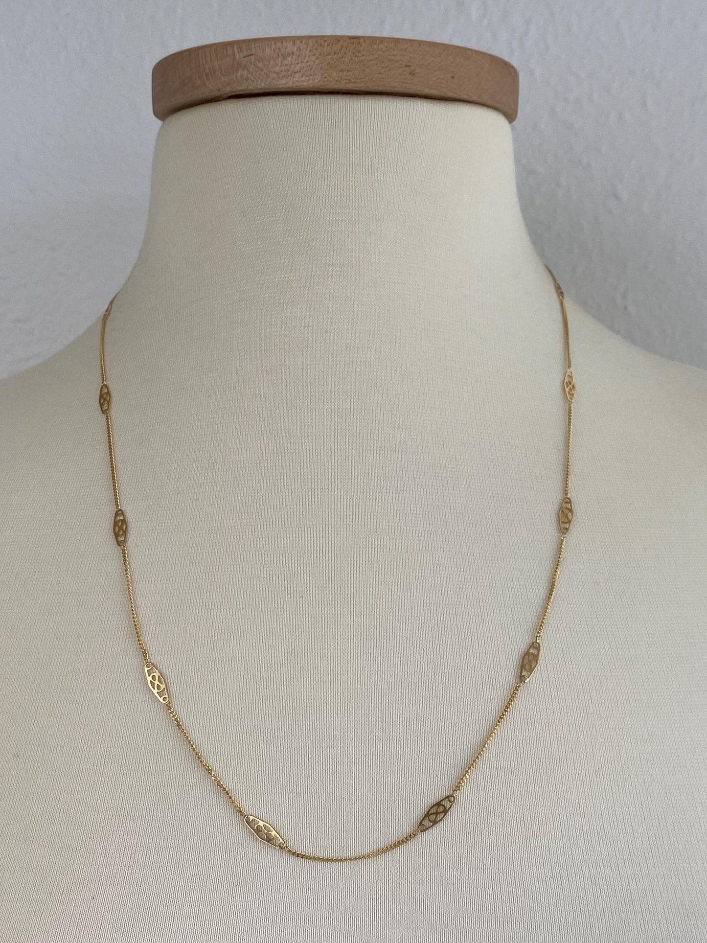 Solid 14k Yellow Gold Tight Curb Station Chain Necklace - 24 inches