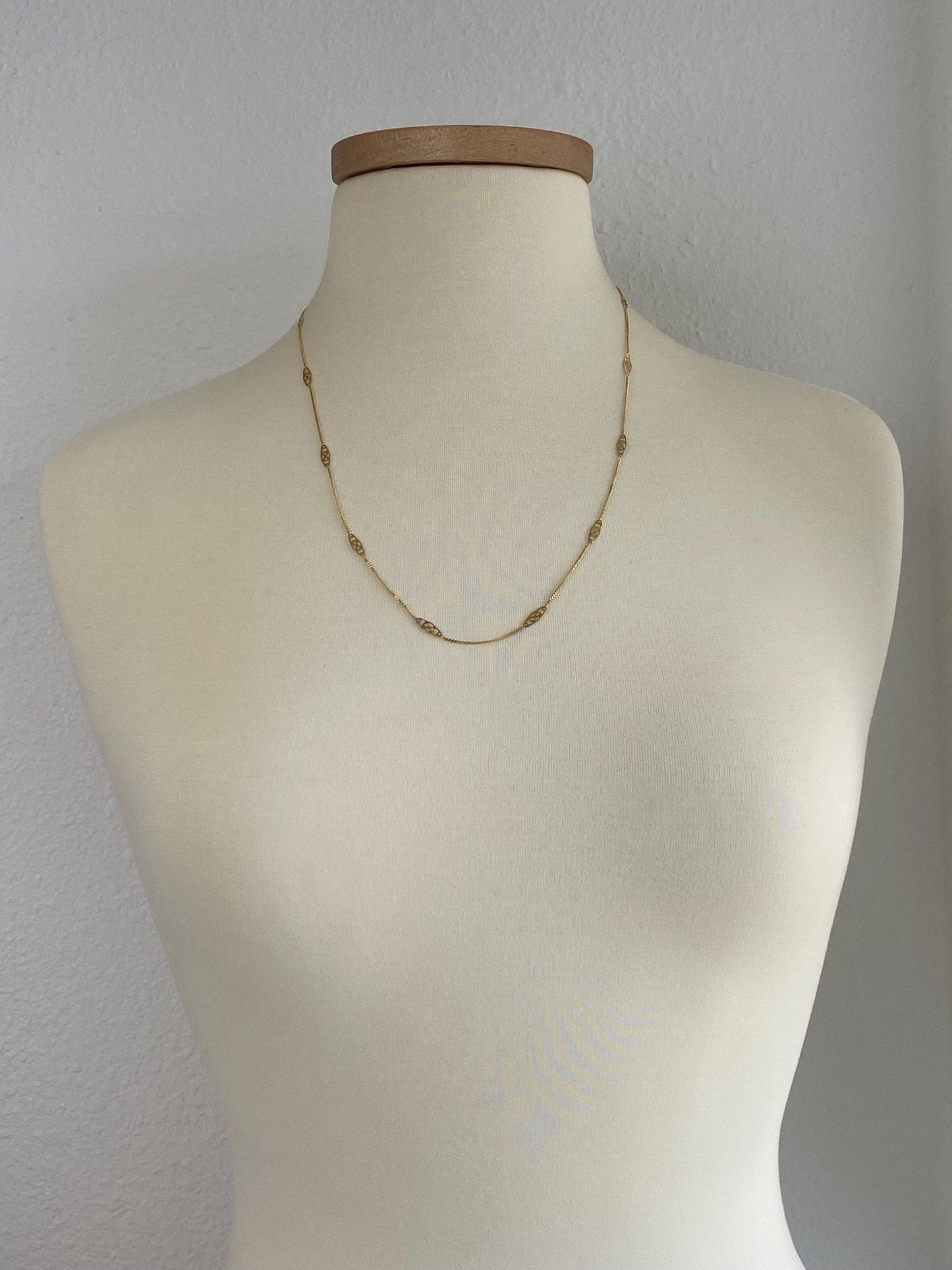 Solid 14k Yellow Gold Tight Curb Station Chain Necklace - 24 inches