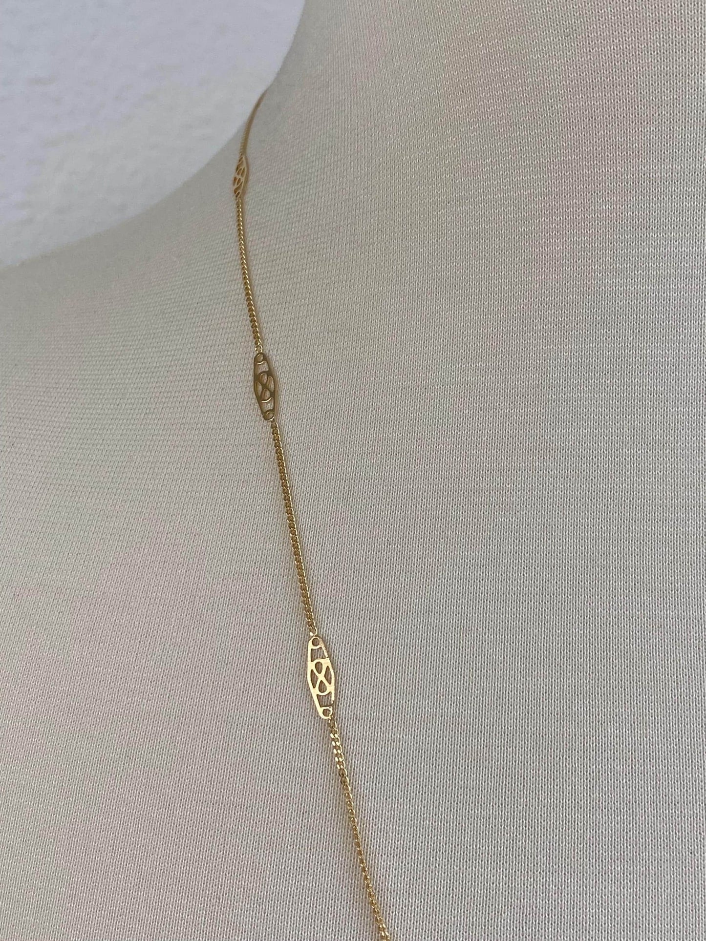 Solid 14k Yellow Gold Tight Curb Station Chain Necklace - 24 inches