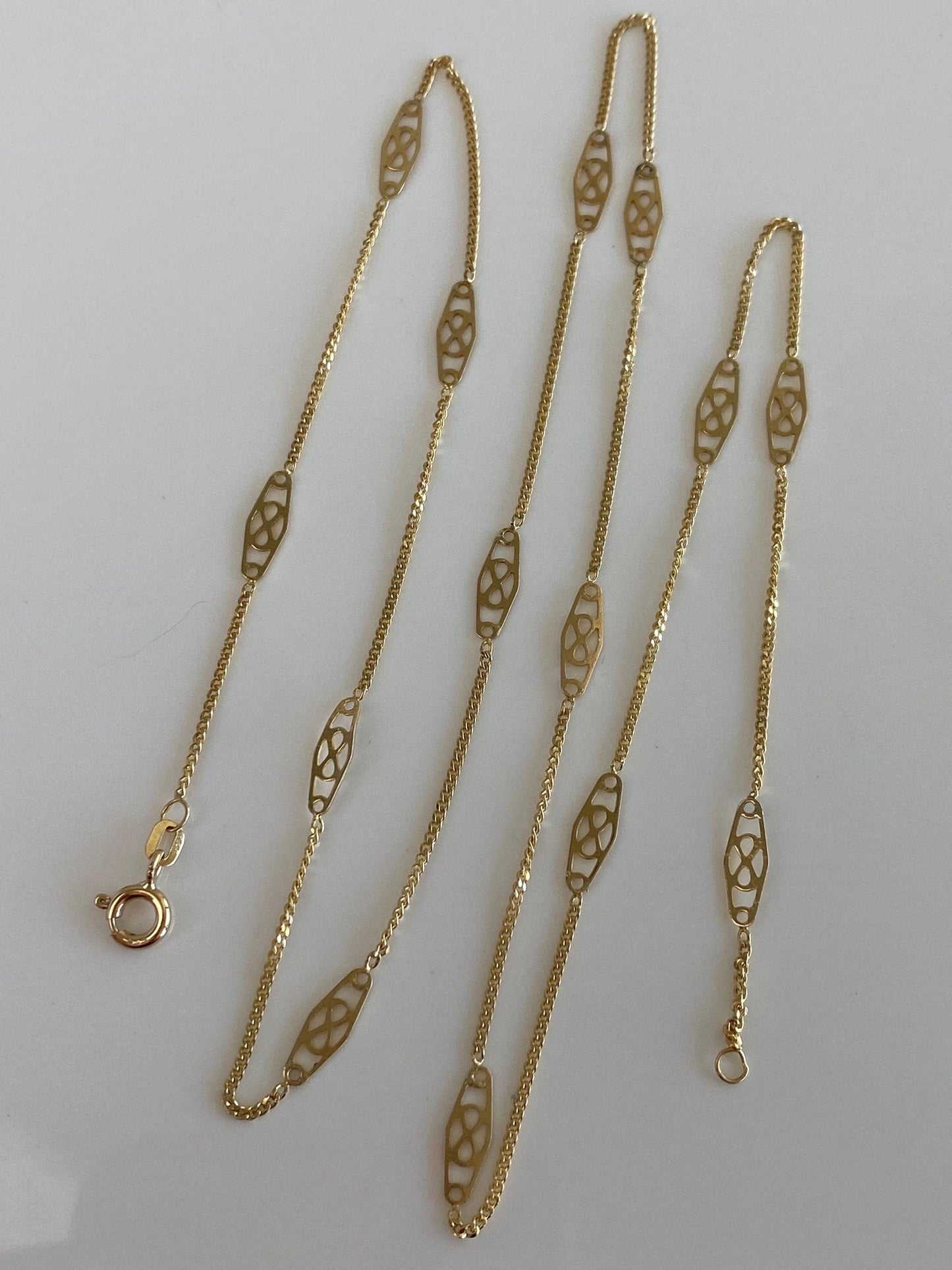 Solid 14k Yellow Gold Tight Curb Station Chain Necklace - 24 inches