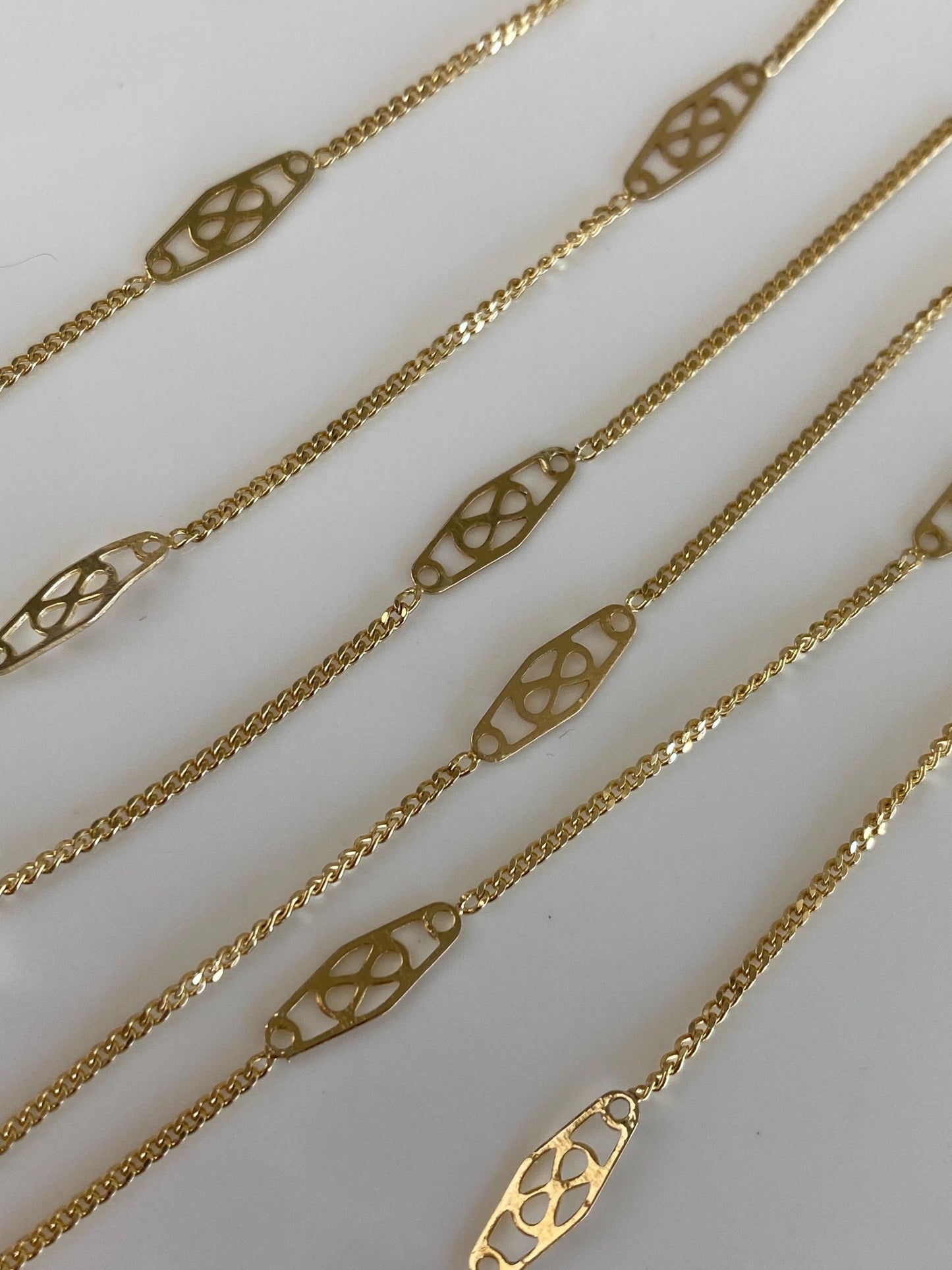Solid 14k Yellow Gold Tight Curb Station Chain Necklace - 24 inches