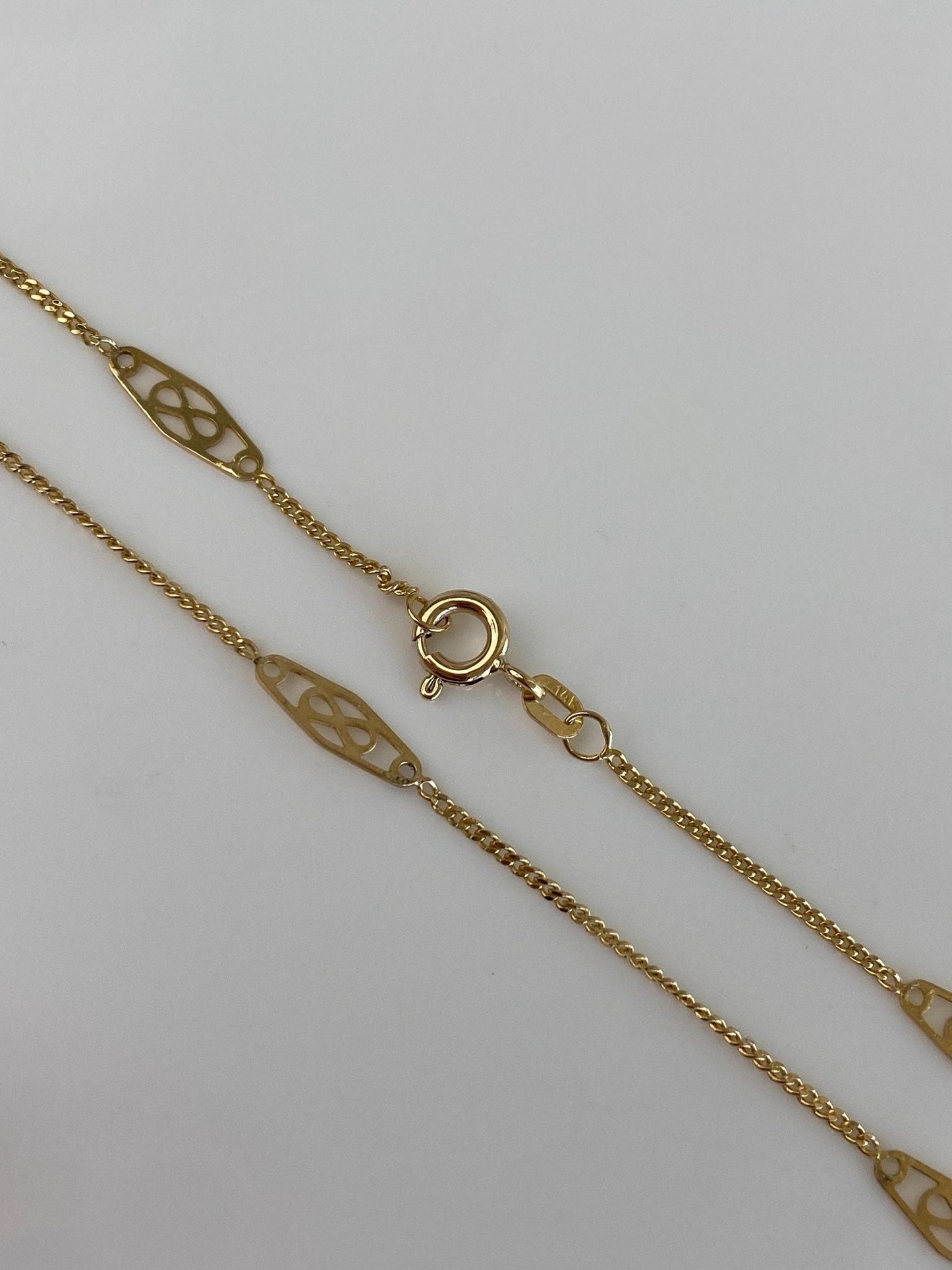 Solid 14k Yellow Gold Tight Curb Station Chain Necklace - 24 inches