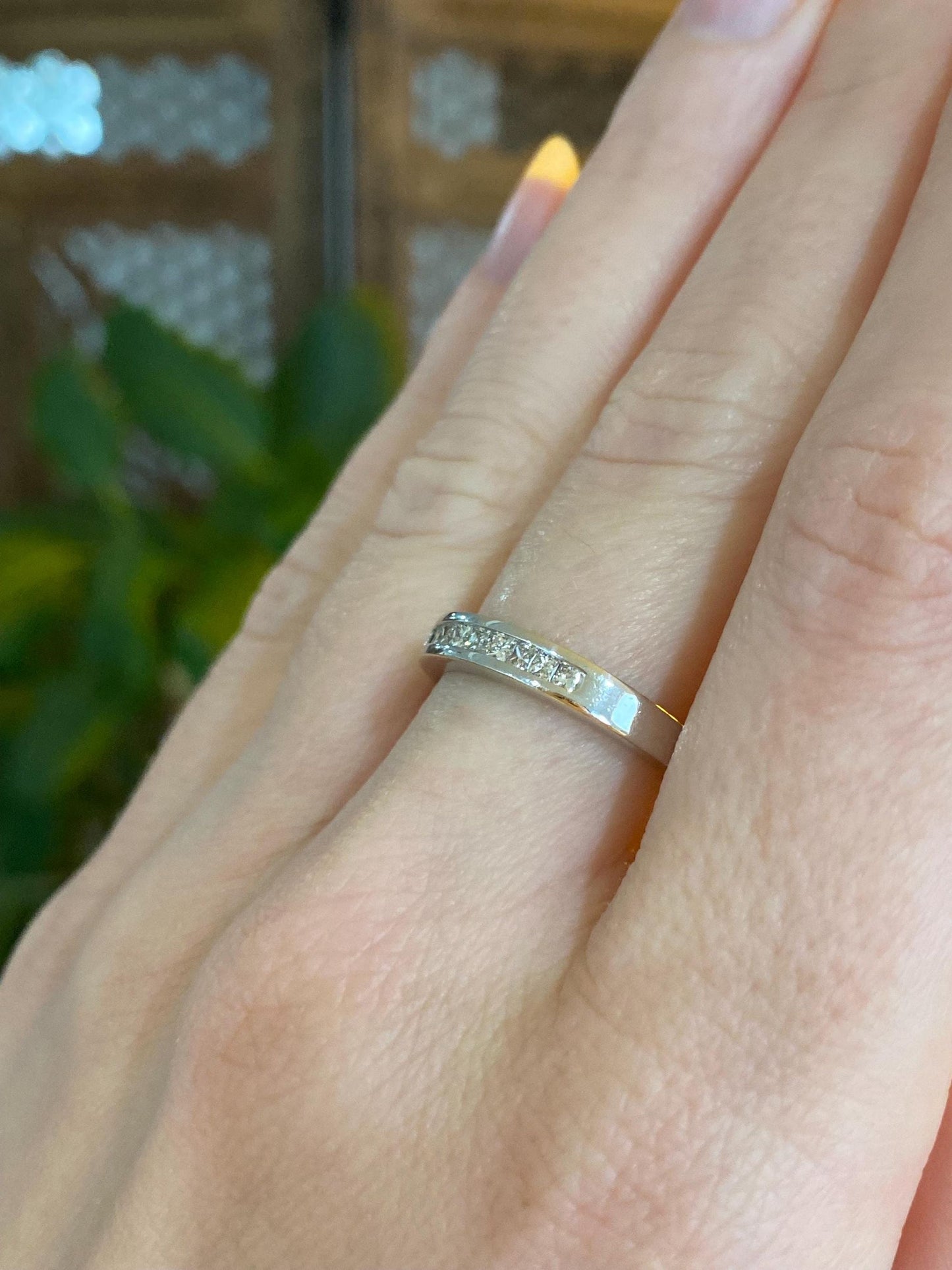 Vintage Solid 14k White Gold Diamond Ring Band - Size 6.75