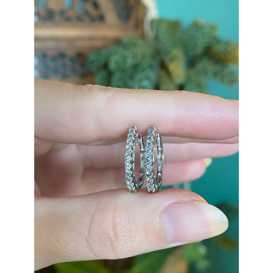 Vintage Solid 10k White Gold Diamond Hoop Earrings