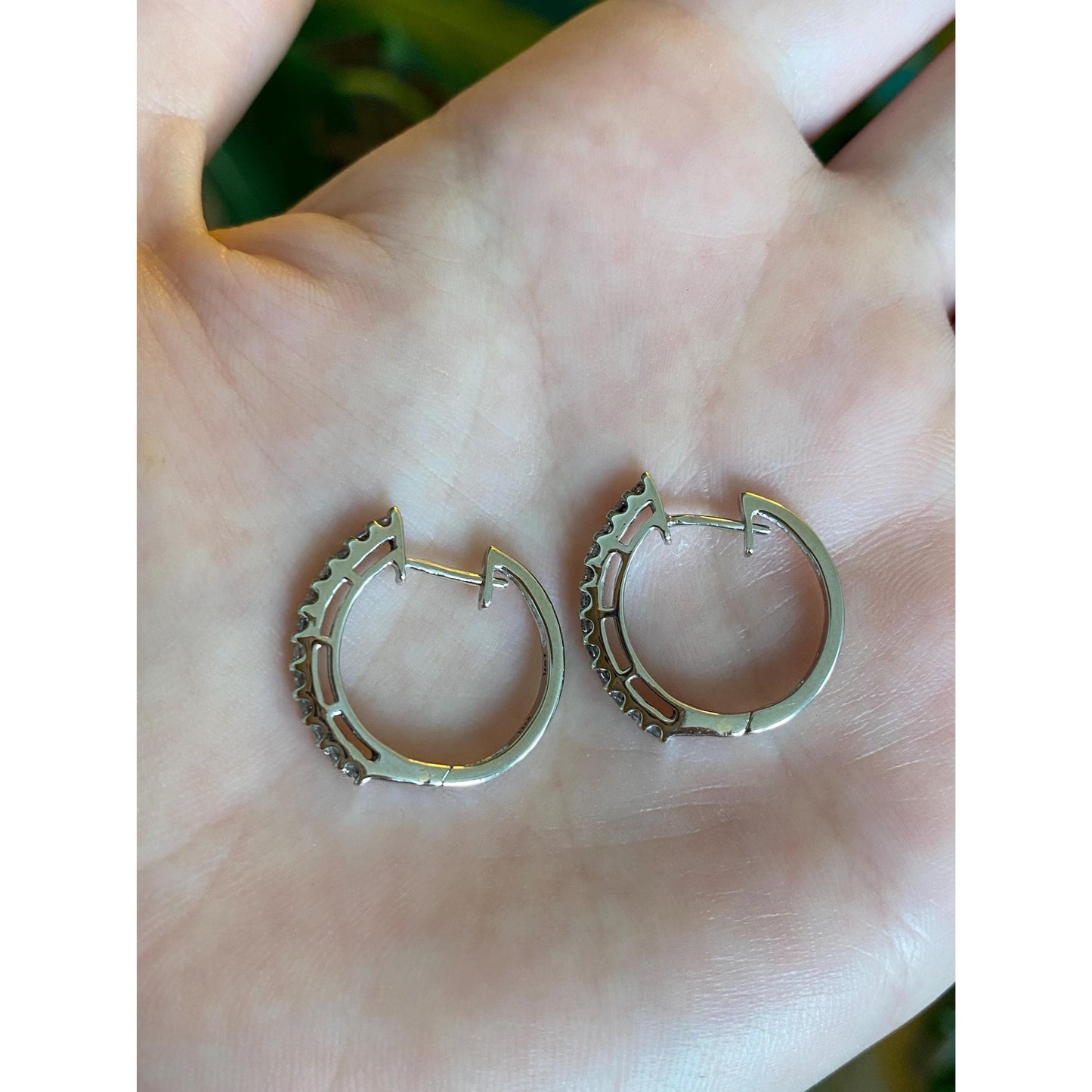 Vintage Solid 10k White Gold Diamond Hoop Earrings