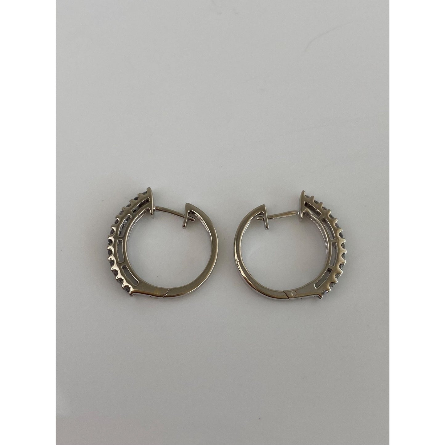 Vintage Solid 10k White Gold Diamond Hoop Earrings