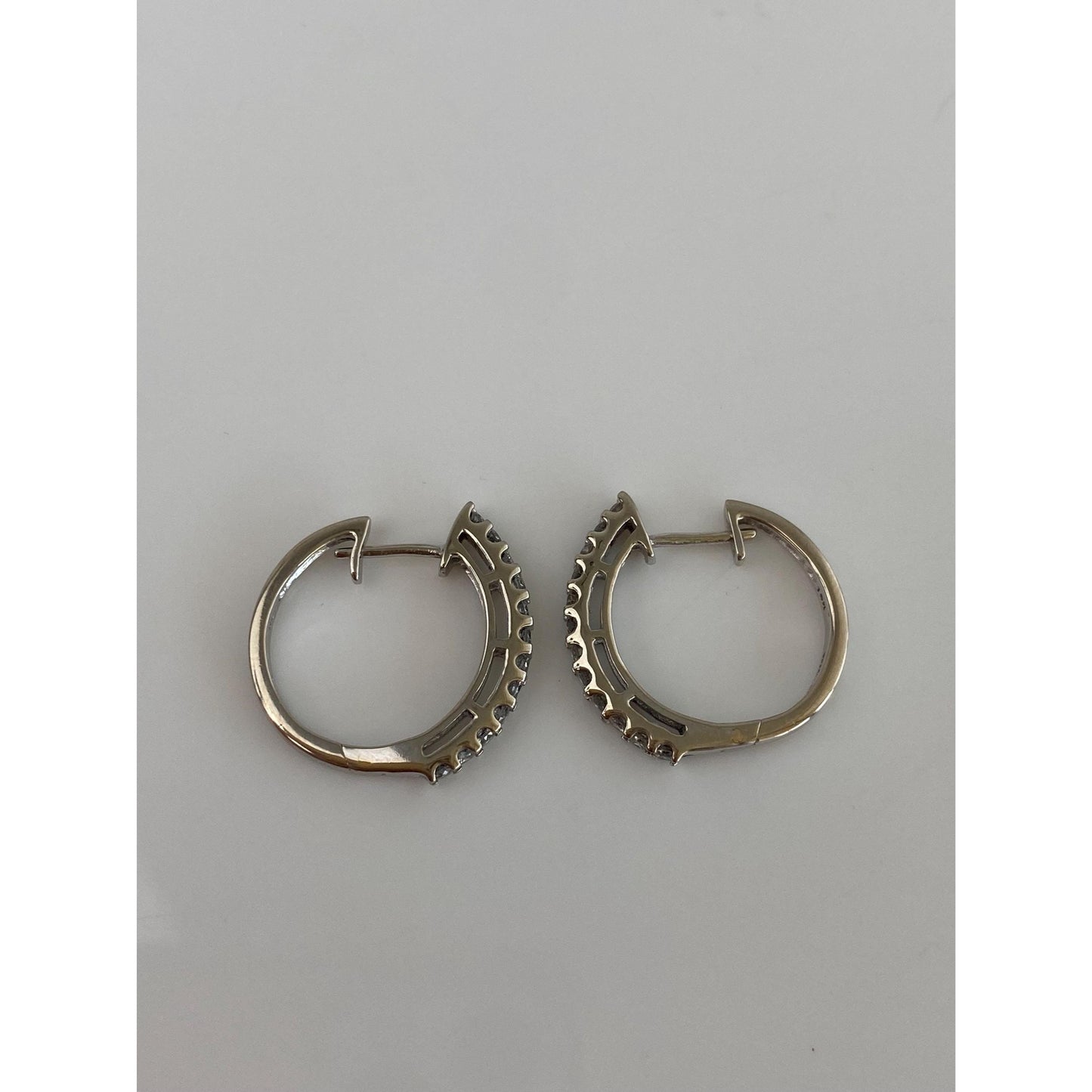 Vintage Solid 10k White Gold Diamond Hoop Earrings