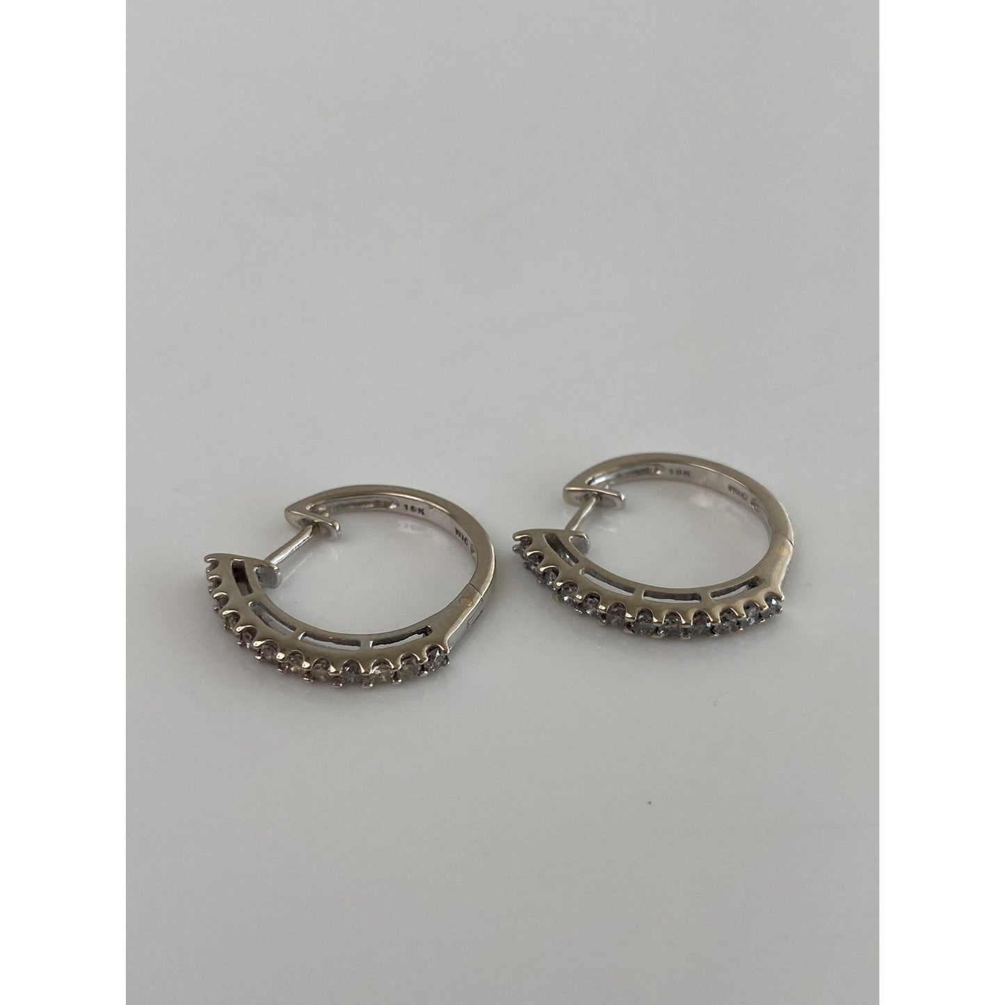 Vintage Solid 10k White Gold Diamond Hoop Earrings