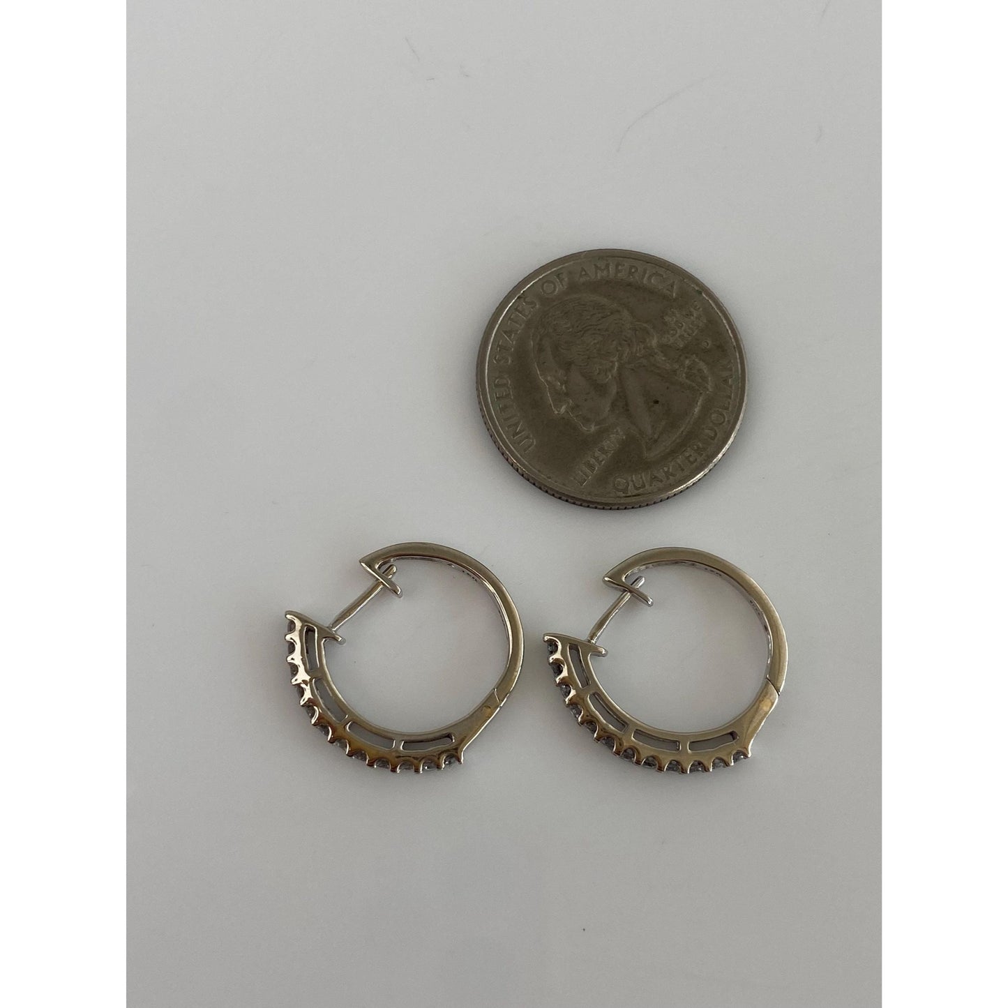 Vintage Solid 10k White Gold Diamond Hoop Earrings