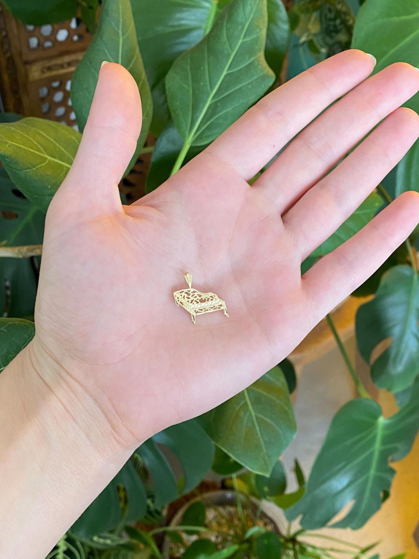 Vintage Solid 14k Yellow Gold Open Work Piano Charm